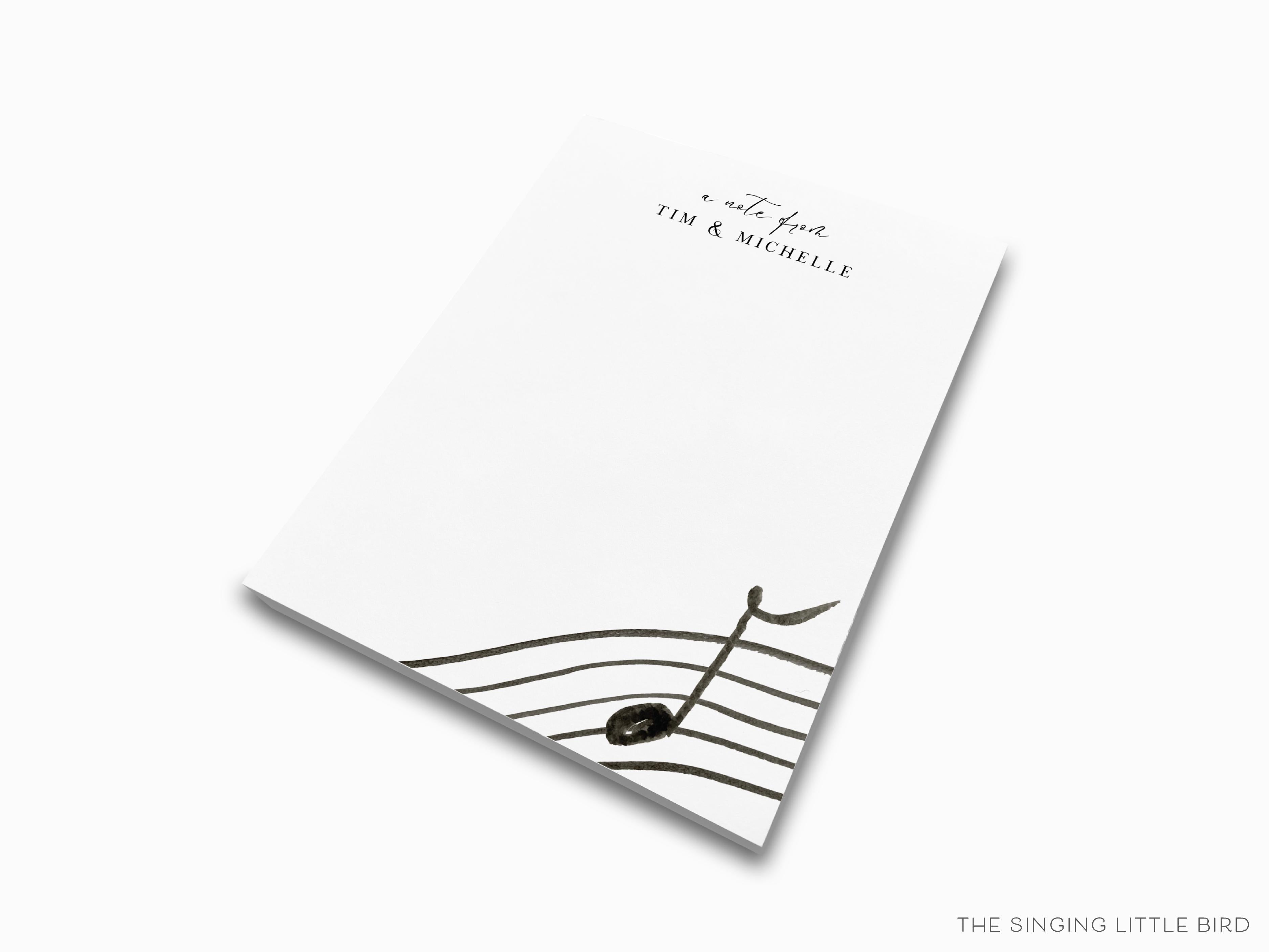 Personalized Music Lovers Notepad-These personalized notepads feature our hand-painted watercolor music notes, printed in the USA on a beautiful smooth stock. You choose which size you want (or bundled together for a beautiful gift set) and makes a great gift for the checklist and music lover in your life.-The Singing Little Bird