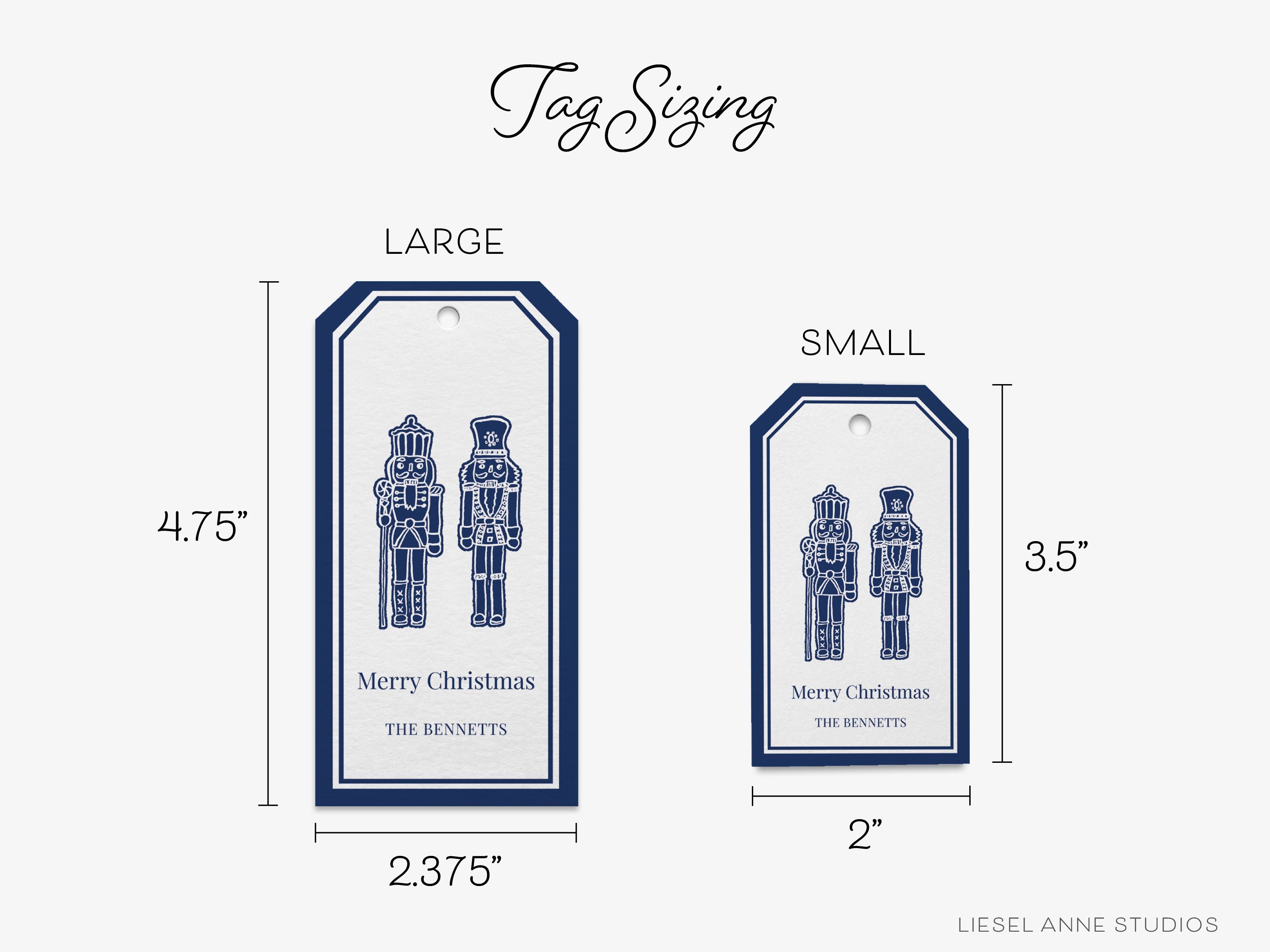 Personalized Navy Gingerbread Nutcracker Gift Tags-These gift tags come in sets, hole-punched with white twine and feature our hand-painted watercolor nutcracker, printed in the USA on 120lb textured stock. They make great tags for gifting or gifts for the holiday lover in your life.-The Singing Little Bird