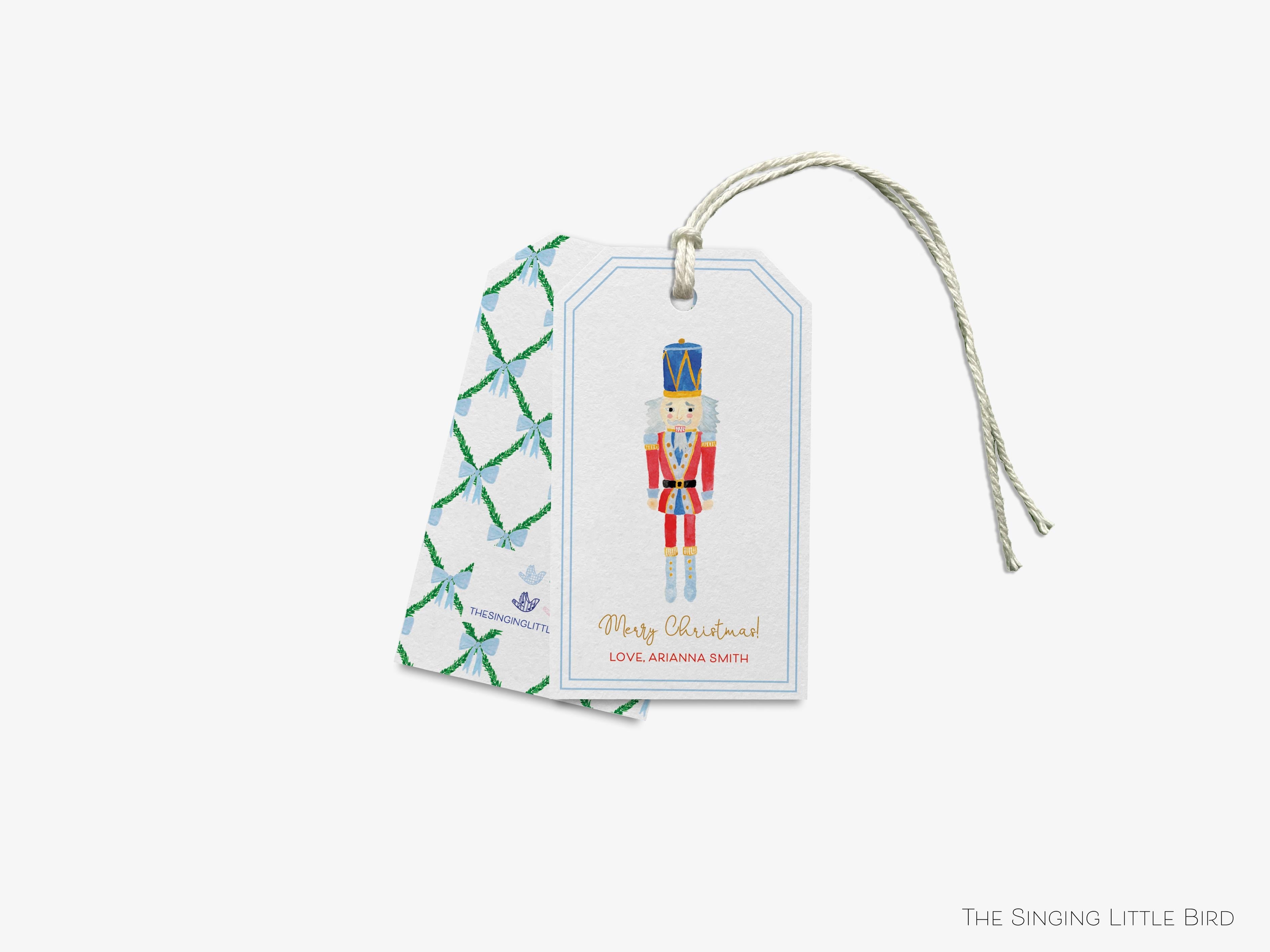Personalized Nutcracker Gift Tags-These gift tags come in sets, hole-punched with white twine and feature our hand-painted watercolor nutcracker, printed in the USA on 120lb textured stock. They make great tags for gifting or gifts for the holiday lover in your life.-The Singing Little Bird