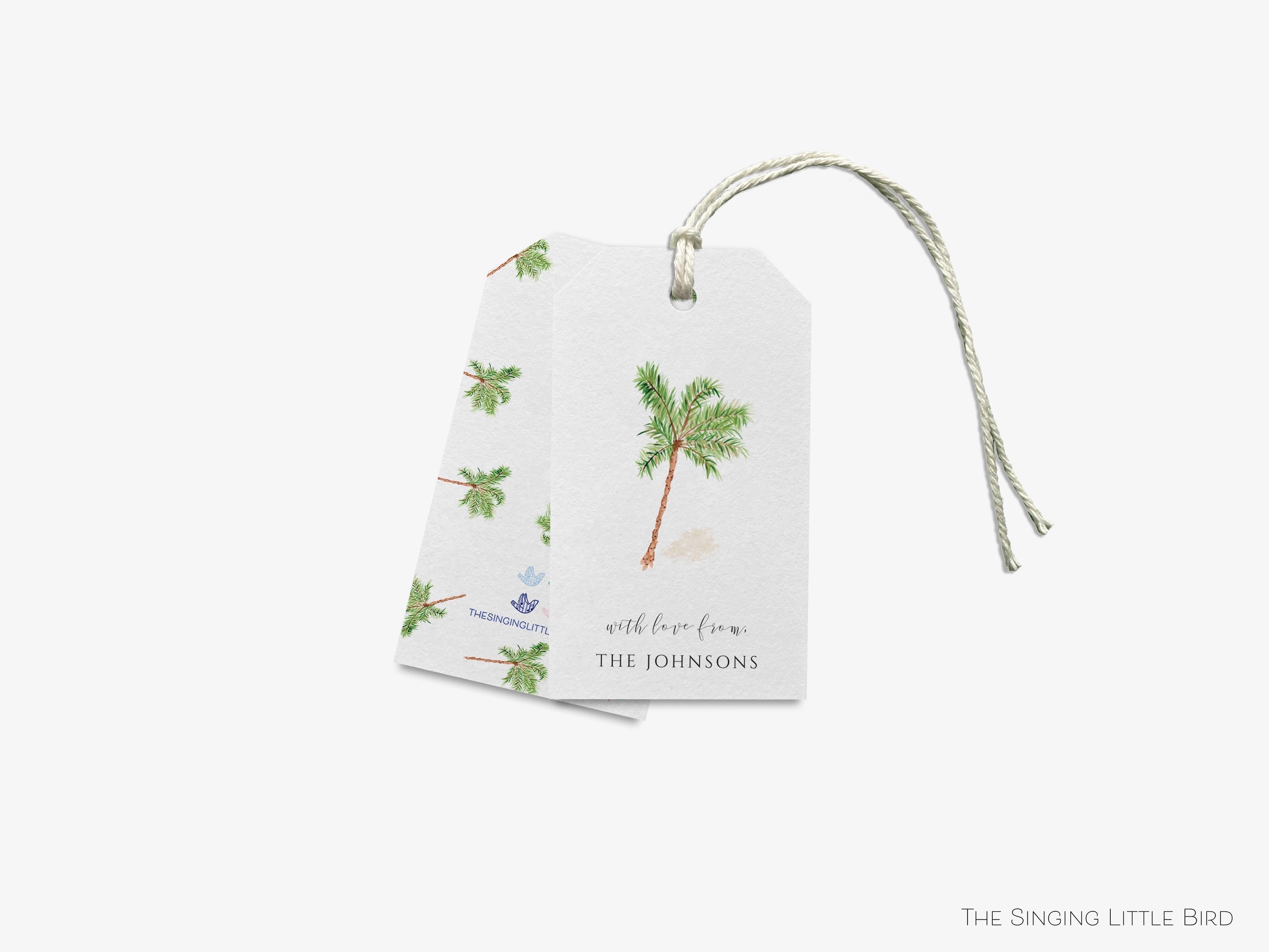 Personalized Palm Tree Gift Tags-These gift tags come in sets, hole-punched with white twine and feature our hand-painted watercolor palm tree, printed in the USA on 120lb textured stock. They make great tags for gifting or gifts for the tropical lover in your life.-The Singing Little Bird