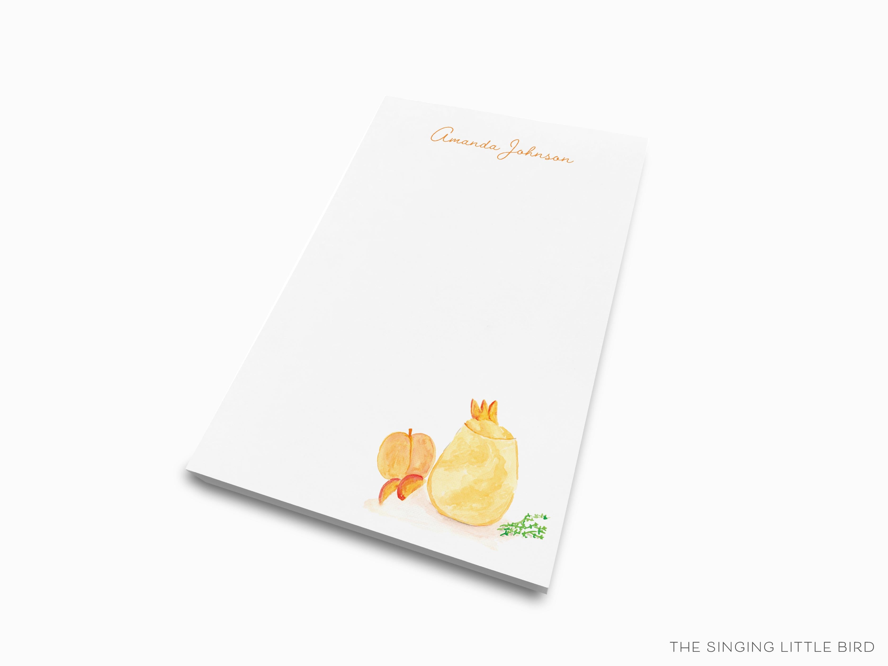 Personalized Peach Bellini Cocktail Notepad-These personalized notepads feature our hand-painted watercolor peach and cocktail glass, printed in the USA on a beautiful smooth stock. You choose which size you want (or bundled together for a beautiful gift set) and makes a great gift for the checklist and cocktail lover in your life.-The Singing Little Bird