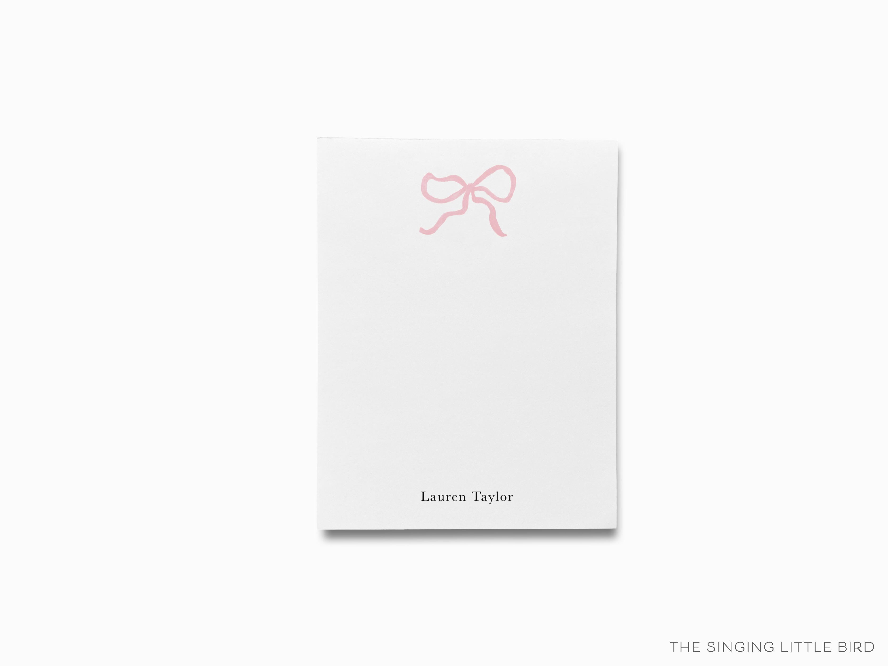 Personalized Pink Bow Notepad-These personalized notepads feature our hand-painted watercolor bow, printed in the USA on a beautiful smooth stock. You choose which size you want (or bundled together for a beautiful gift set) and makes a great gift for the checklist and feminine bow lover in your life.-The Singing Little Bird