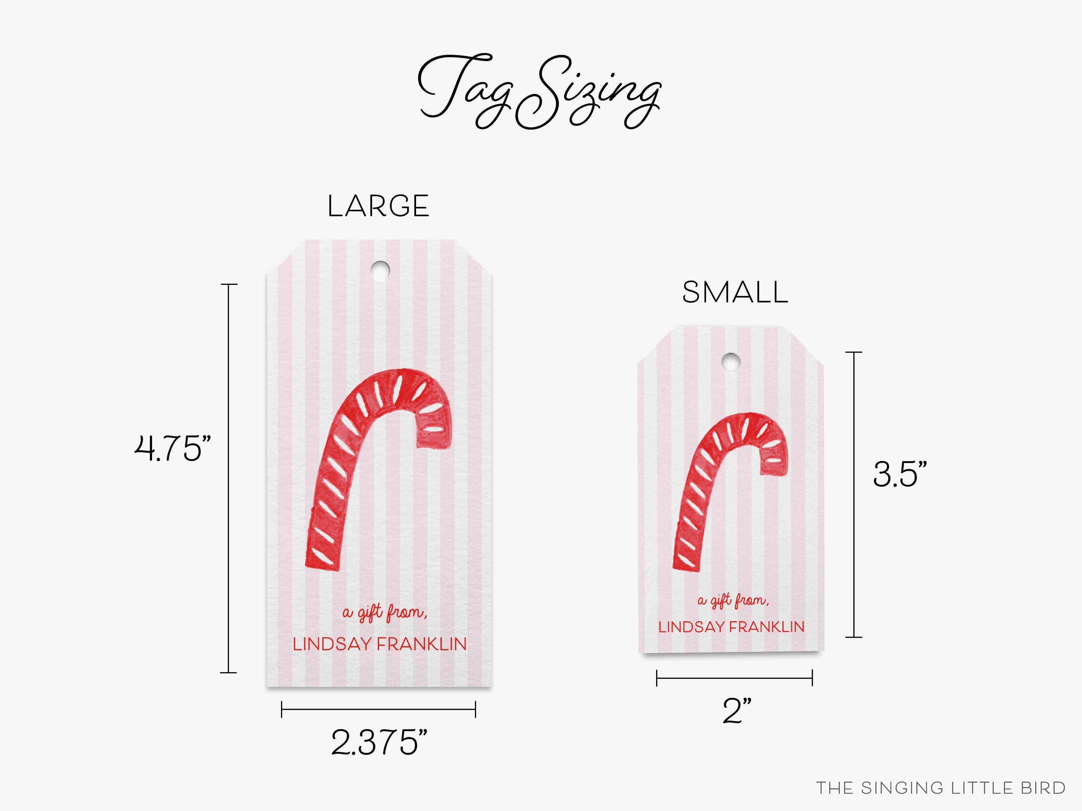 Personalized Pink Stiped Candy Cane Christmas Gift Tags-These gift tags come in sets, hole-punched with white twine and feature our hand-painted watercolor candy cane, printed in the USA on 120lb textured stock. They make great tags for gifting or gifts for the holiday sweet tooth lover in your life.-The Singing Little Bird