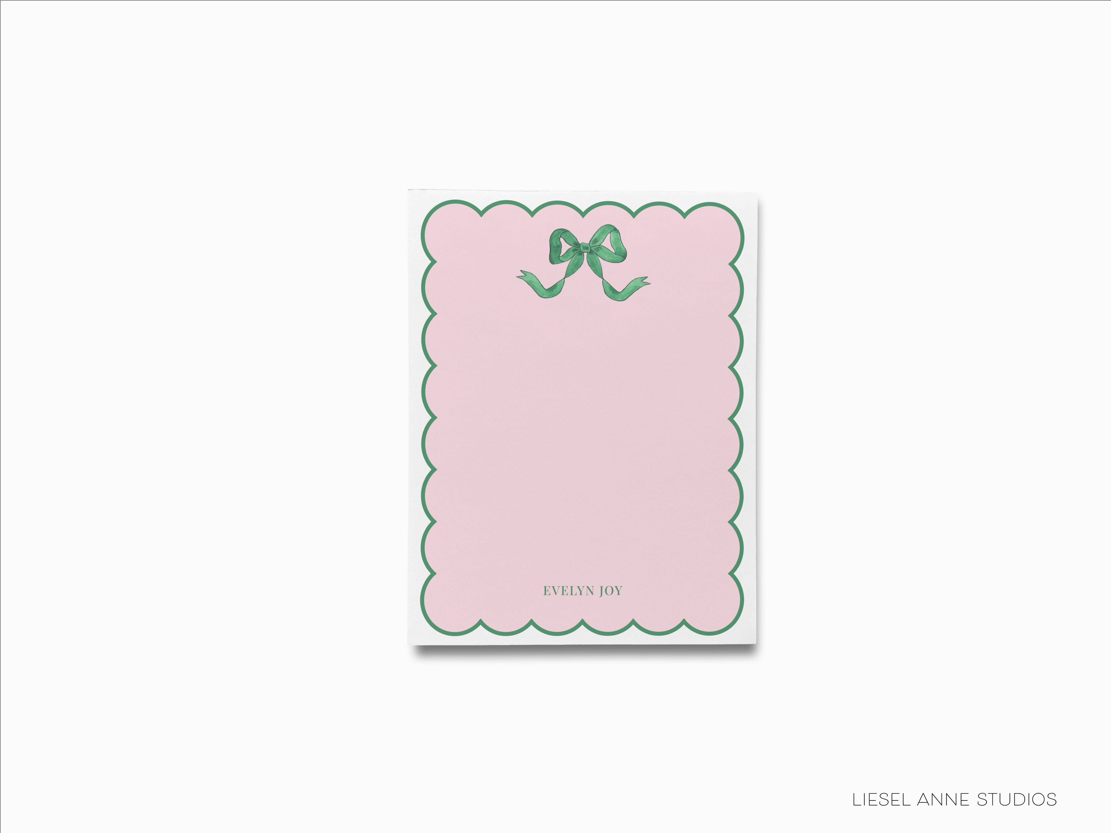 Personalized Pink and Green Bow Notepad-These personalized notepads feature our hand-painted watercolor pink and green golden bows, printed in the USA on a beautiful smooth stock. You choose which size you want (or bundled together for a beautiful gift set) and makes a great gift for the checklist and feminine bow lover in your life.-The Singing Little Bird