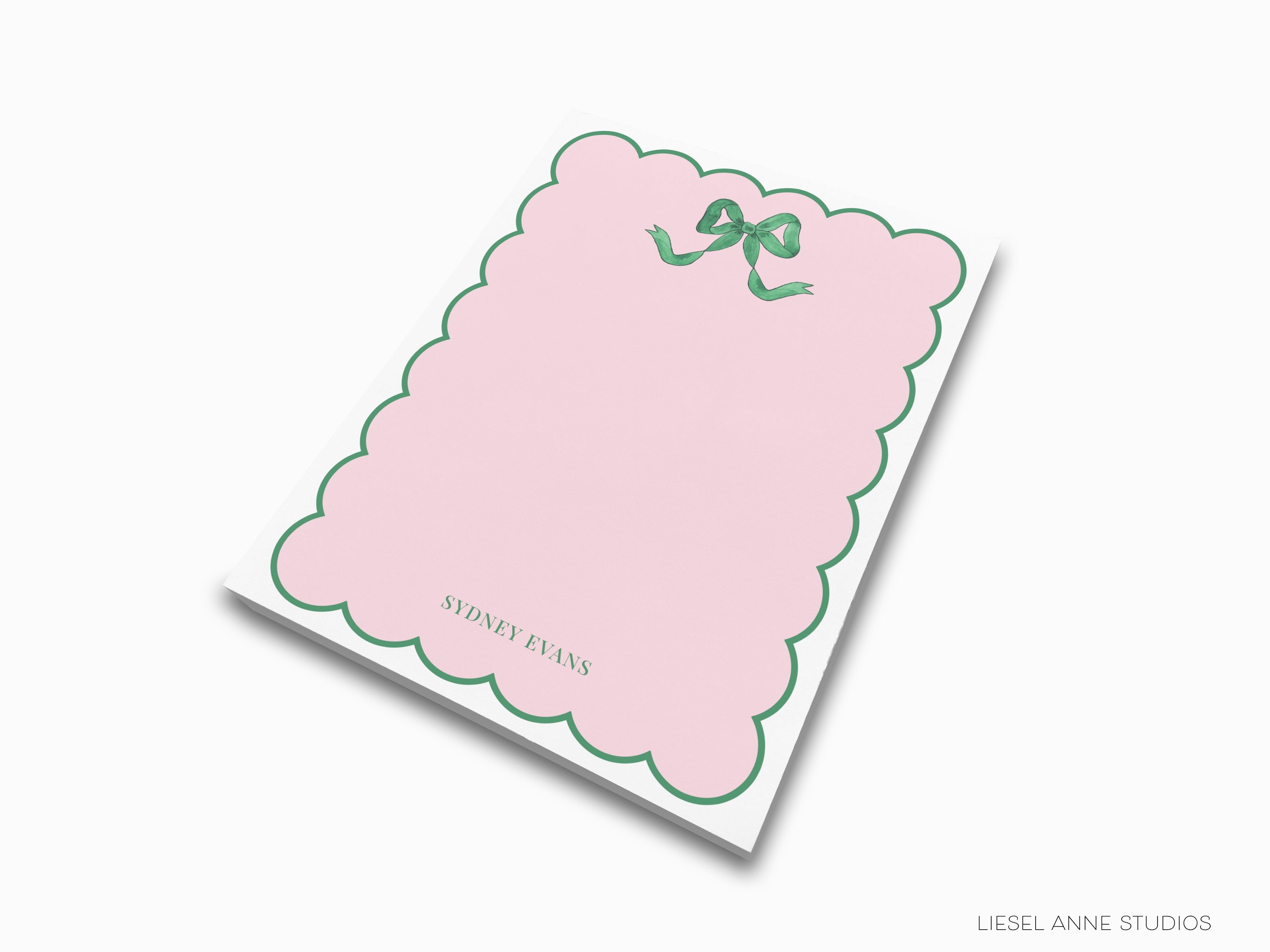 Personalized Pink and Green Bow Notepad-These personalized notepads feature our hand-painted watercolor pink and green golden bows, printed in the USA on a beautiful smooth stock. You choose which size you want (or bundled together for a beautiful gift set) and makes a great gift for the checklist and feminine bow lover in your life.-The Singing Little Bird