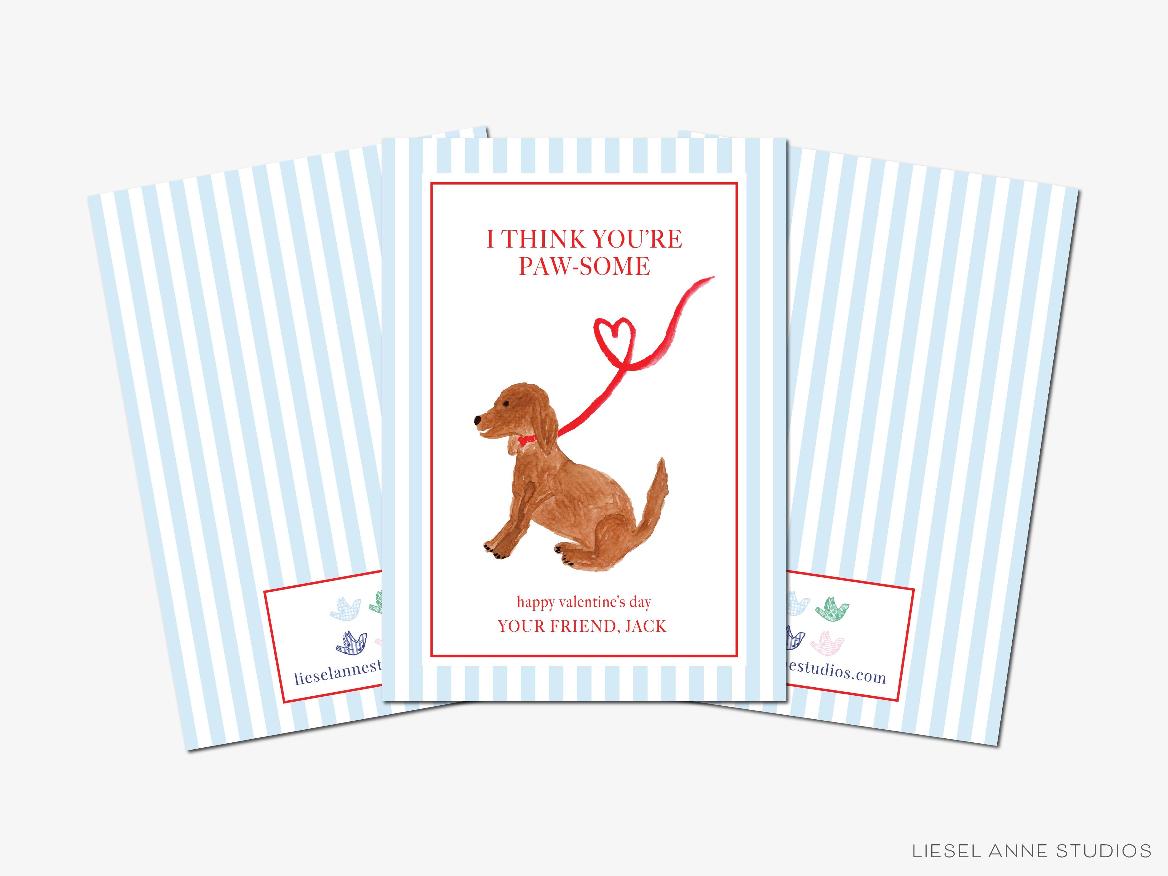 Personalized Puppy Dog Valentine's Day Cards-These personalized flat notecards are 3.5" x 4.875 and feature our hand-painted watercolor dog, printed in the USA on 120lb textured stock. They come with white envelopes and make great Valentine's Day cards for kids and puppy lovers in your life.-The Singing Little Bird