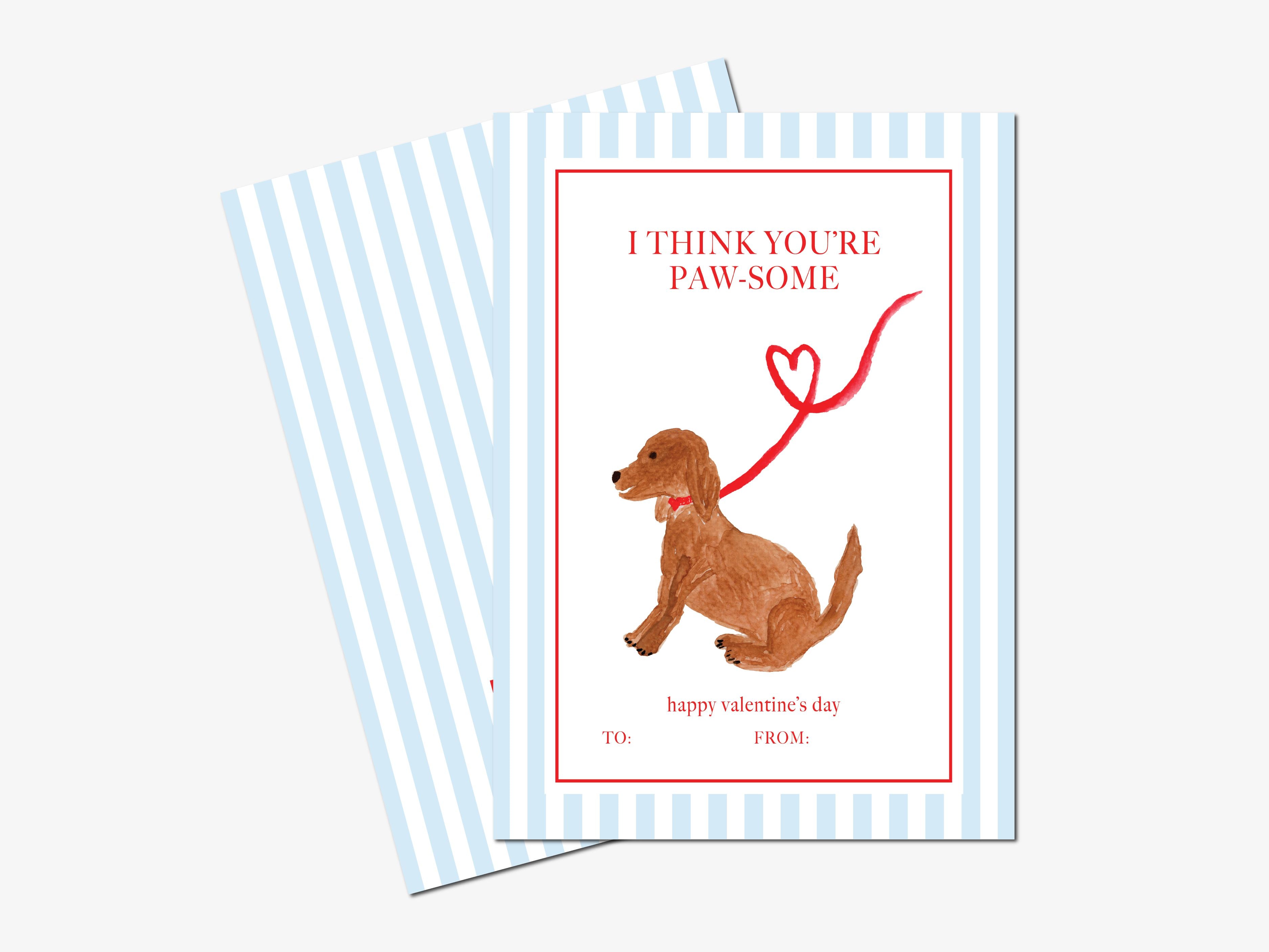 Personalized Puppy Dog Valentine's Day Cards-These personalized flat notecards are 3.5" x 4.875 and feature our hand-painted watercolor dog, printed in the USA on 120lb textured stock. They come with white envelopes and make great Valentine's Day cards for kids and puppy lovers in your life.-The Singing Little Bird