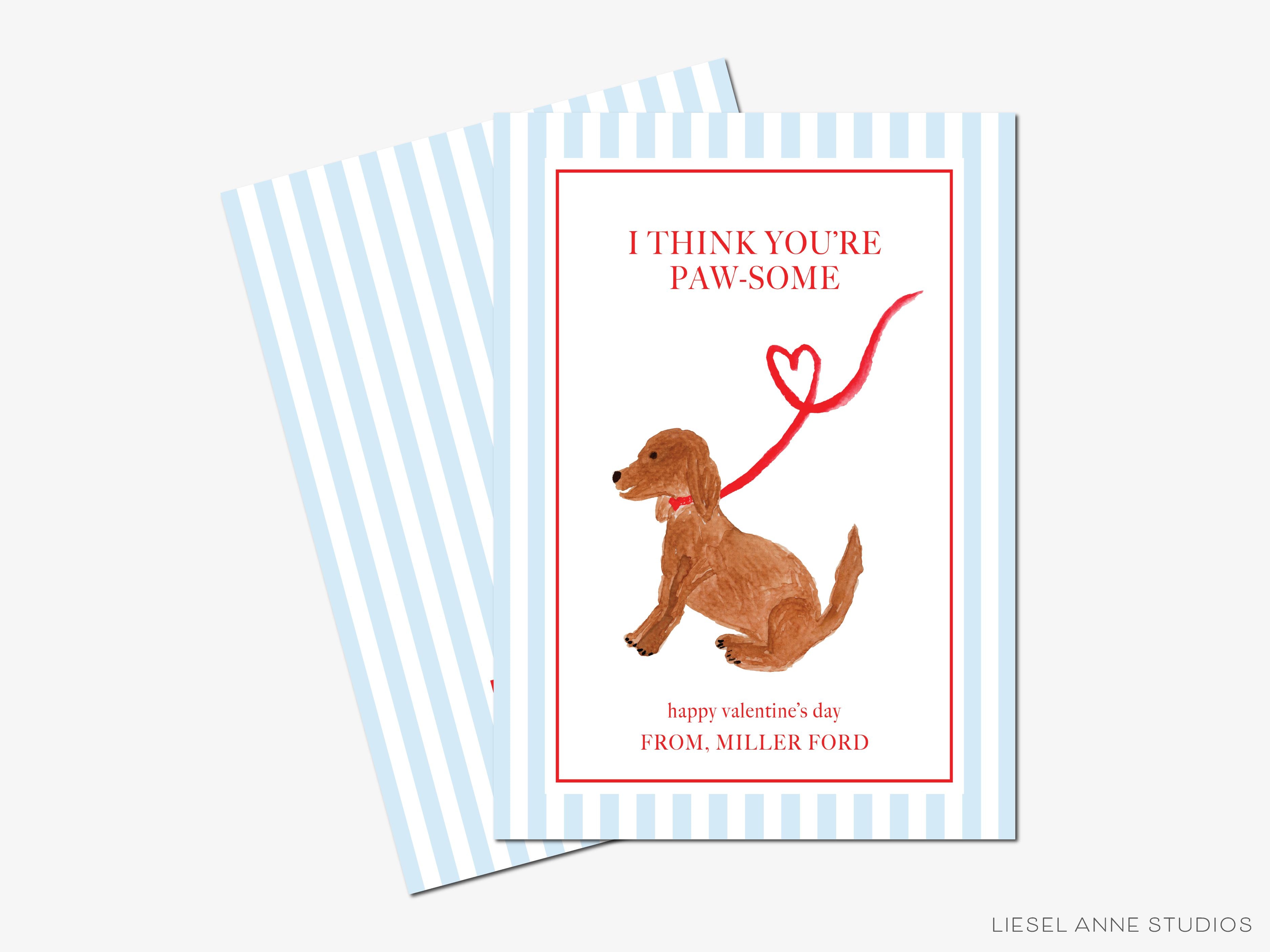 Personalized Puppy Dog Valentine's Day Cards-These personalized flat notecards are 3.5" x 4.875 and feature our hand-painted watercolor dog, printed in the USA on 120lb textured stock. They come with white envelopes and make great Valentine's Day cards for kids and puppy lovers in your life.-The Singing Little Bird