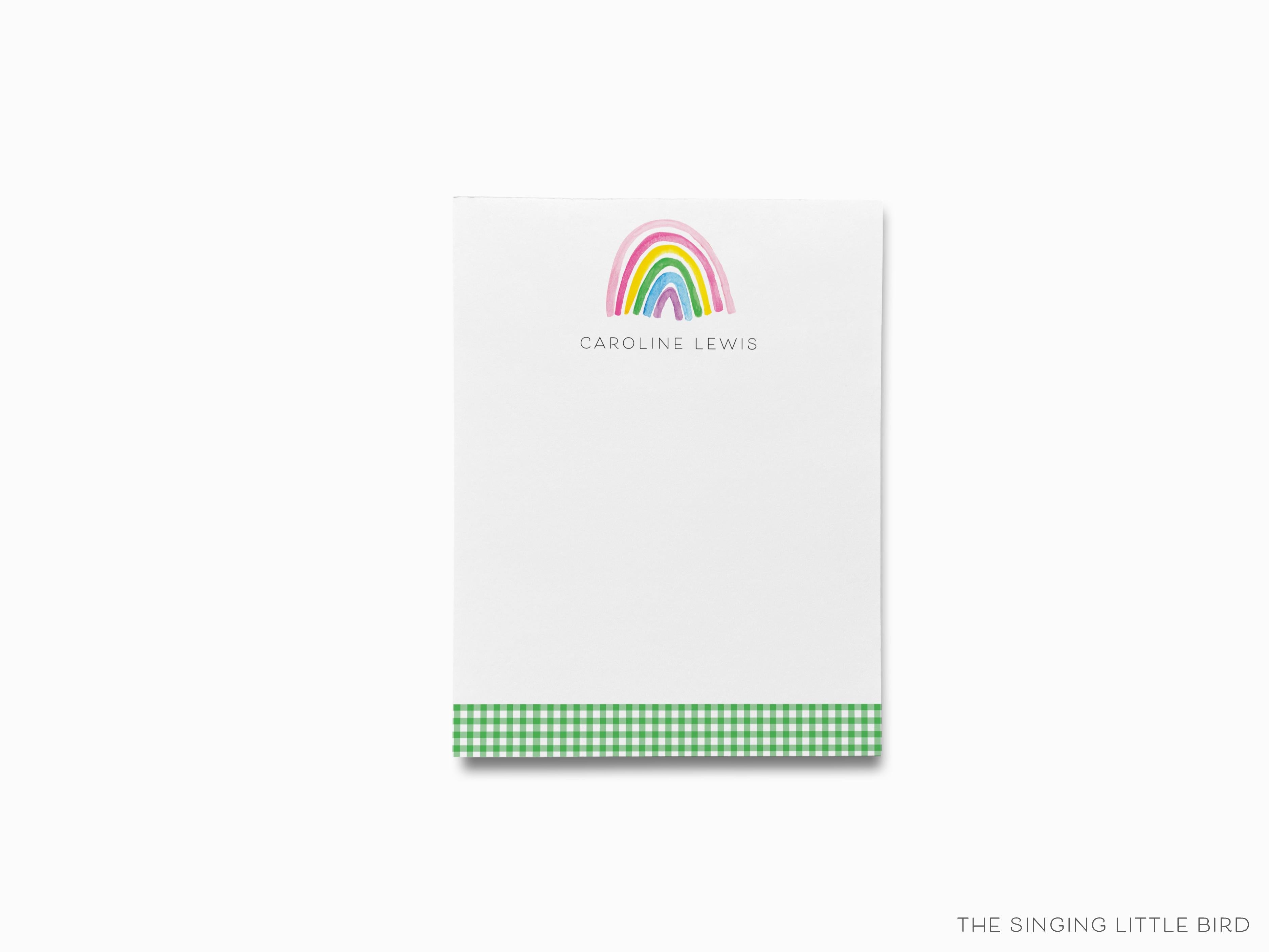 Personalized Rainbow and Unicorn Notepad-These personalized notepads feature our hand-painted watercolor rainbow and unicorn, printed in the USA on a beautiful smooth stock. You choose which size you want (or bundled together for a beautiful gift set) and makes a great gift for the checklist and magical lover in your life.-The Singing Little Bird