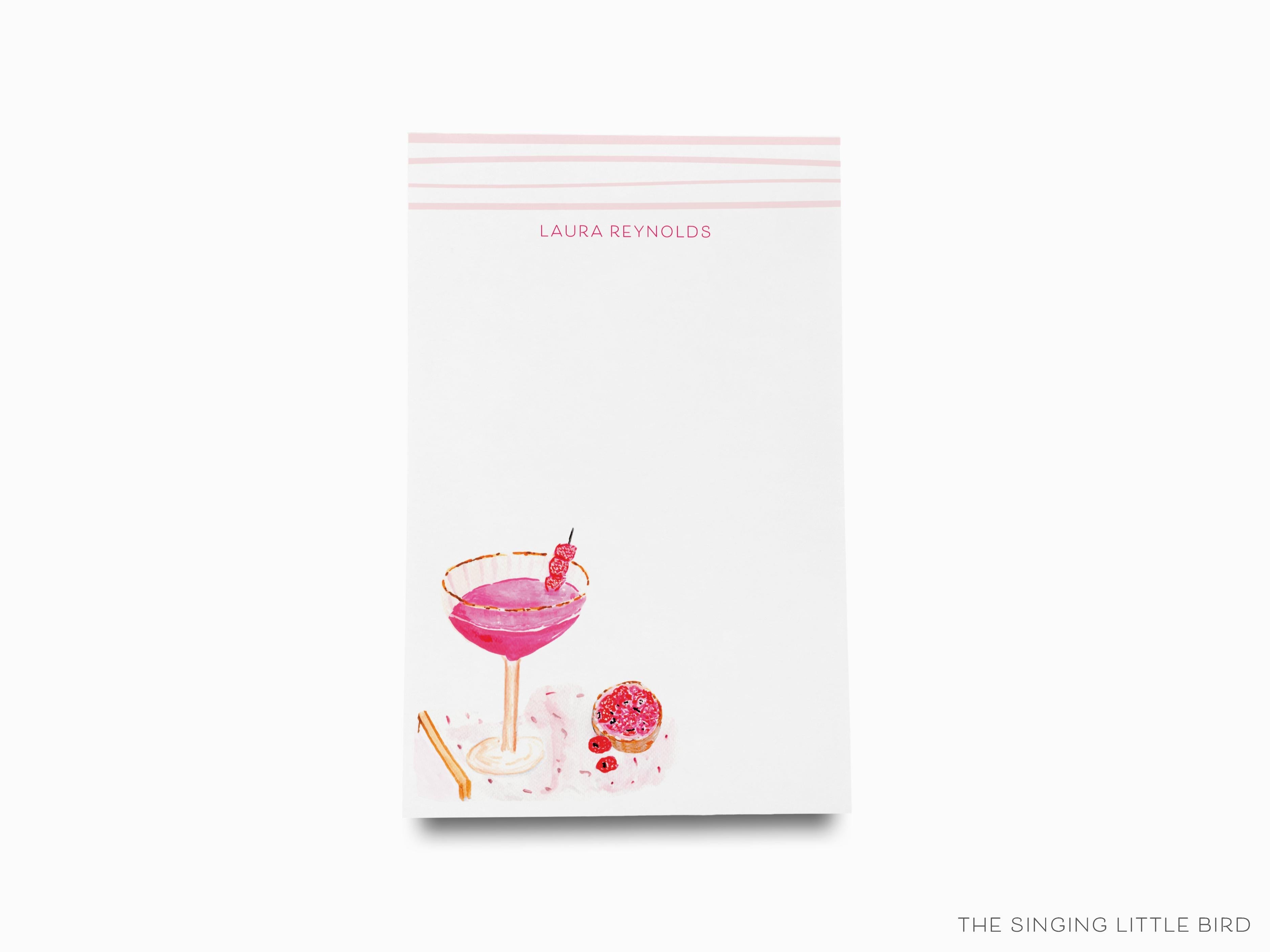 Personalized Raspberry Cream Cocktail Notepad-These personalized notepads feature our hand-painted watercolor cocktail, printed in the USA on a beautiful smooth stock. You choose which size you want (or bundled together for a beautiful gift set) and makes a great gift for the checklist and cocktail lover in your life.-The Singing Little Bird