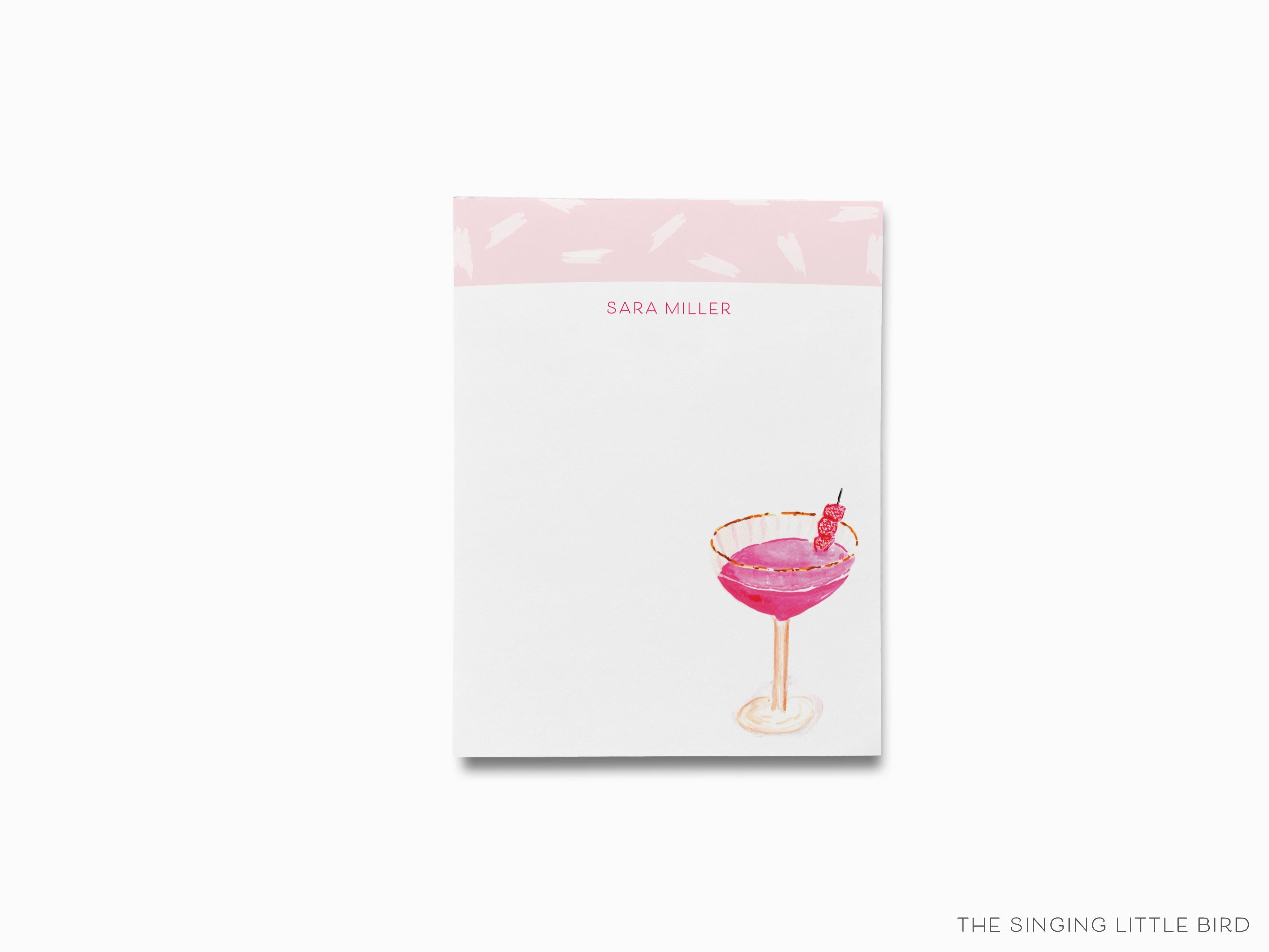 Personalized Raspberry Cream Cocktail Notepad-These personalized notepads feature our hand-painted watercolor cocktail, printed in the USA on a beautiful smooth stock. You choose which size you want (or bundled together for a beautiful gift set) and makes a great gift for the checklist and cocktail lover in your life.-The Singing Little Bird
