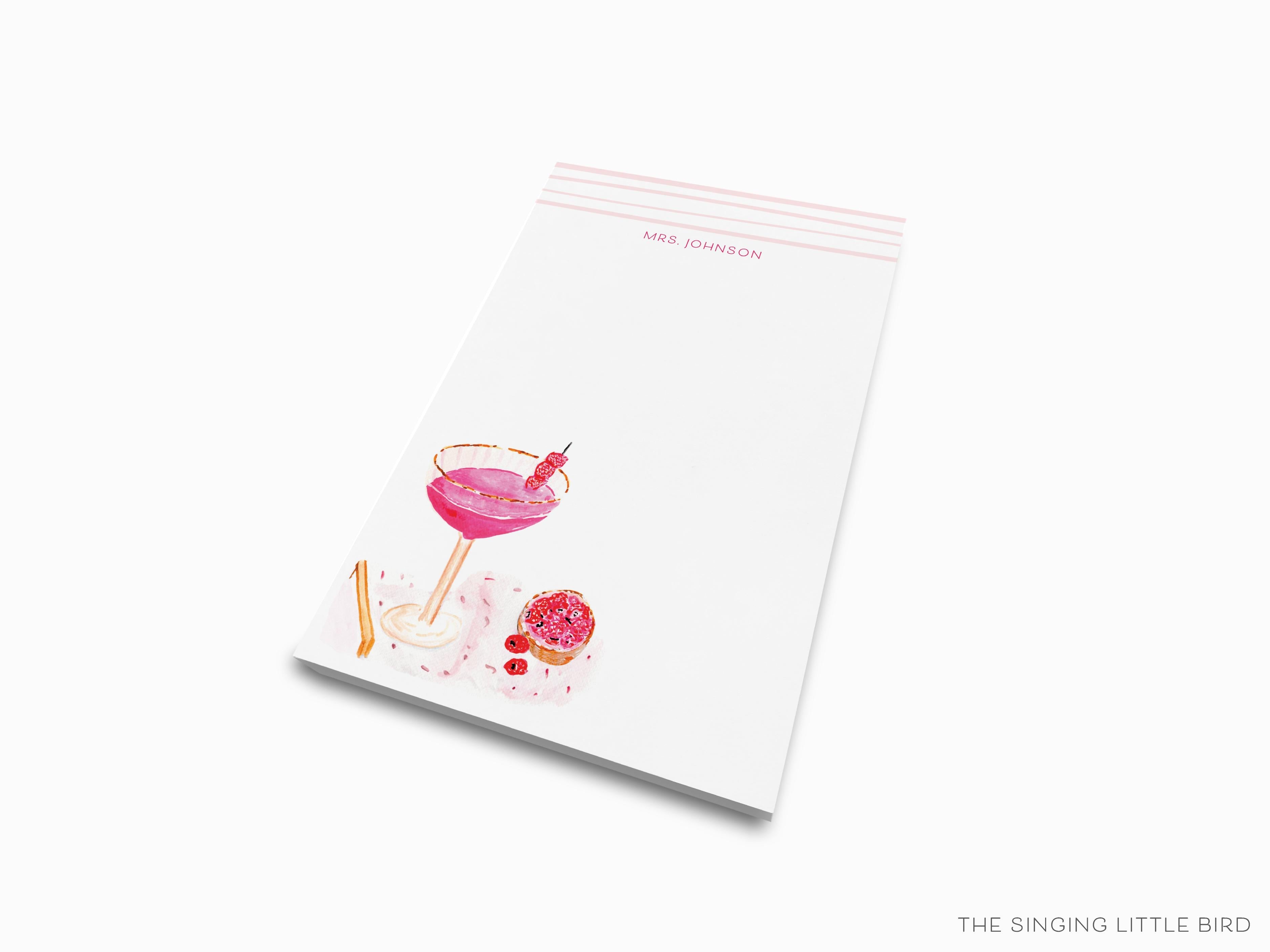 Personalized Raspberry Cream Cocktail Notepad-These personalized notepads feature our hand-painted watercolor cocktail, printed in the USA on a beautiful smooth stock. You choose which size you want (or bundled together for a beautiful gift set) and makes a great gift for the checklist and cocktail lover in your life.-The Singing Little Bird