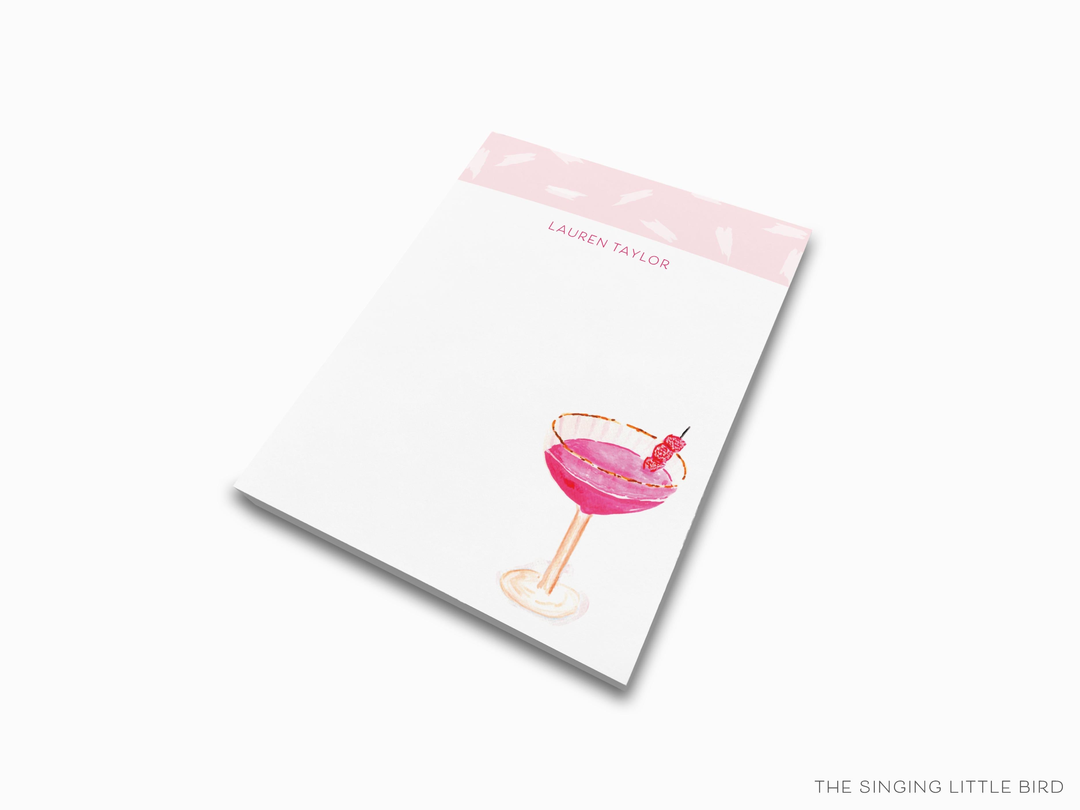 Personalized Raspberry Cream Cocktail Notepad-These personalized notepads feature our hand-painted watercolor cocktail, printed in the USA on a beautiful smooth stock. You choose which size you want (or bundled together for a beautiful gift set) and makes a great gift for the checklist and cocktail lover in your life.-The Singing Little Bird