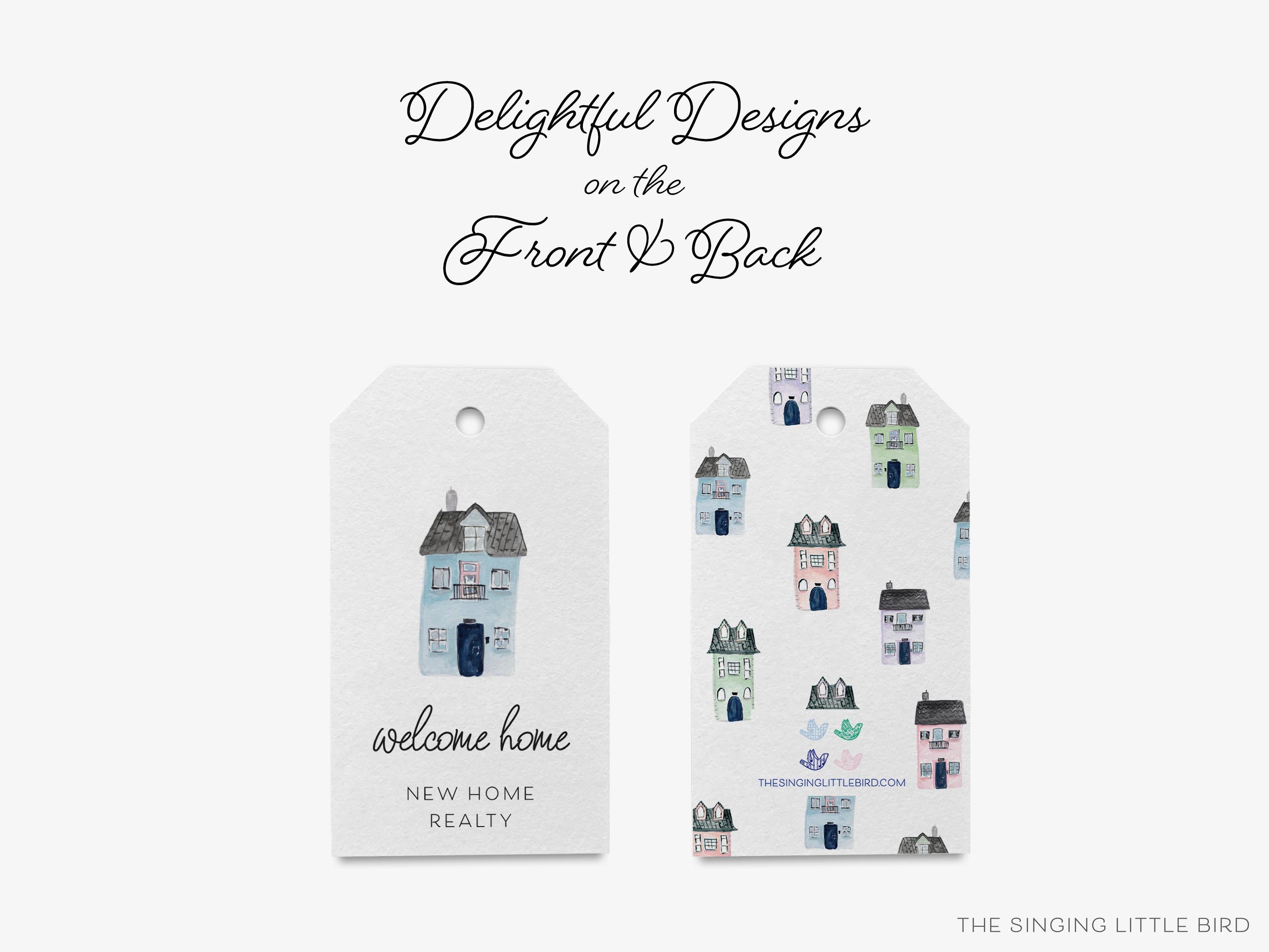 Personalized Realtor Welcome Home Gift Tags-These gift tags come in sets, hole-punched with white twine and feature our hand-painted watercolor house, printed in the USA on 120lb textured stock. They make great tags for gifting or gifts for the new home buyer in your life.-The Singing Little Bird