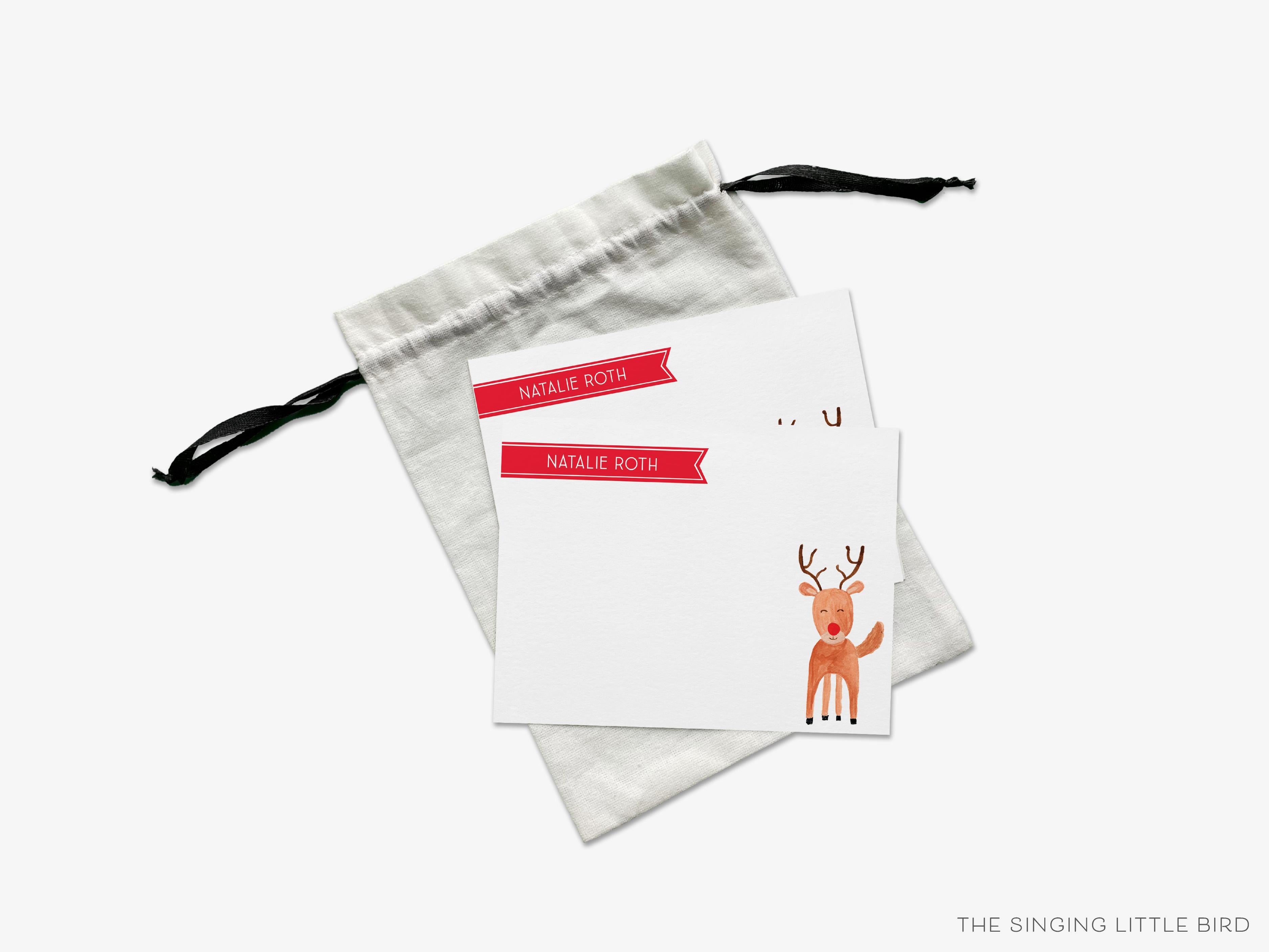 Personalized Reindeer Christmas Thank You Notes-These personalized flat notecards are 4.25x5.5 and feature our hand-painted watercolor reindeer, printed in the USA on 120lb textured stock. They come with your choice of envelopes and make great thank yous and gifts for the holiday lover in your life.-The Singing Little Bird