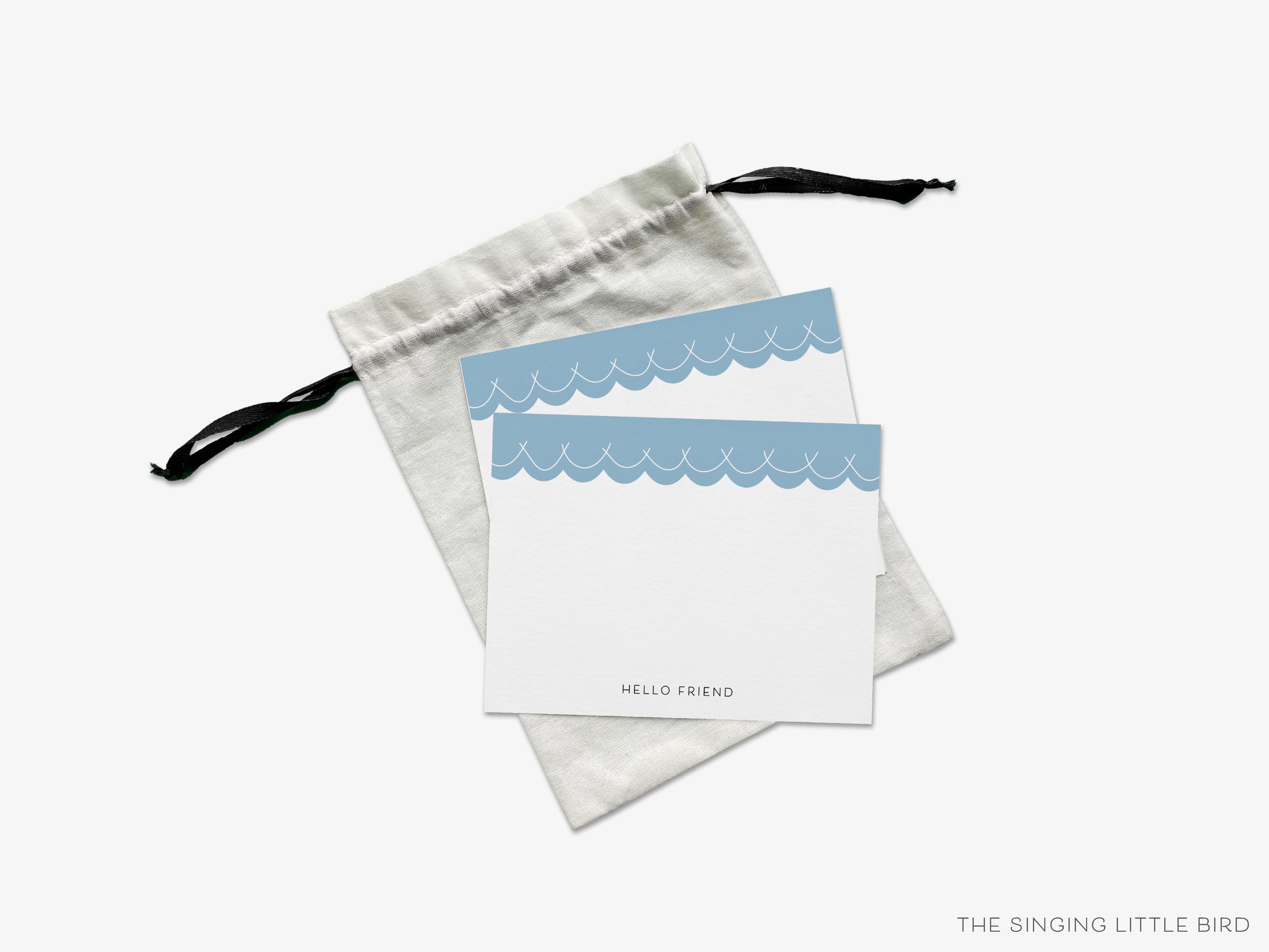 Personalized Scalloped Flat Notes-These personalized flat notecards are 4.25x5.5 and feature our hand-painted watercolor scallop design, printed in the USA on 120lb textured stock. They come with your choice of envelopes and make great all occasion cards.-The Singing Little Bird