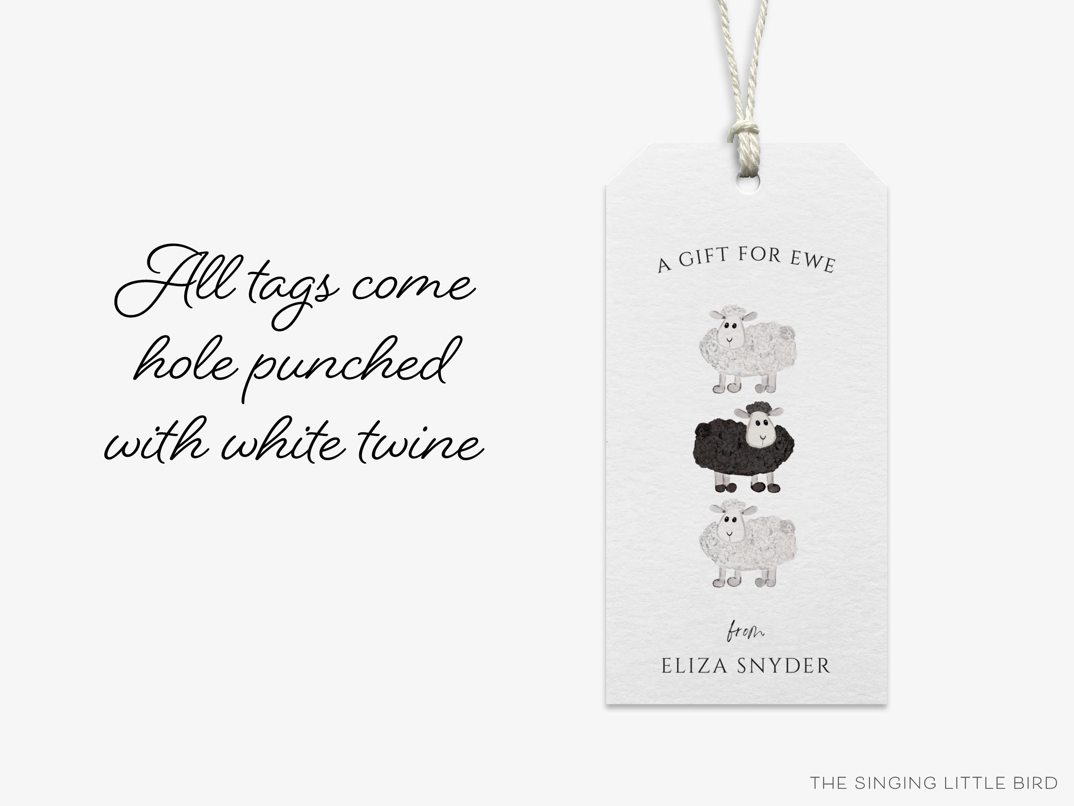 Personalized Sheep Gift Tags-These gift tags come in sets, hole-punched with white twine and feature our hand-painted watercolor sheep, printed in the USA on 120lb textured stock. They make great tags for gifting or gifts for the wool lover in your life.-The Singing Little Bird