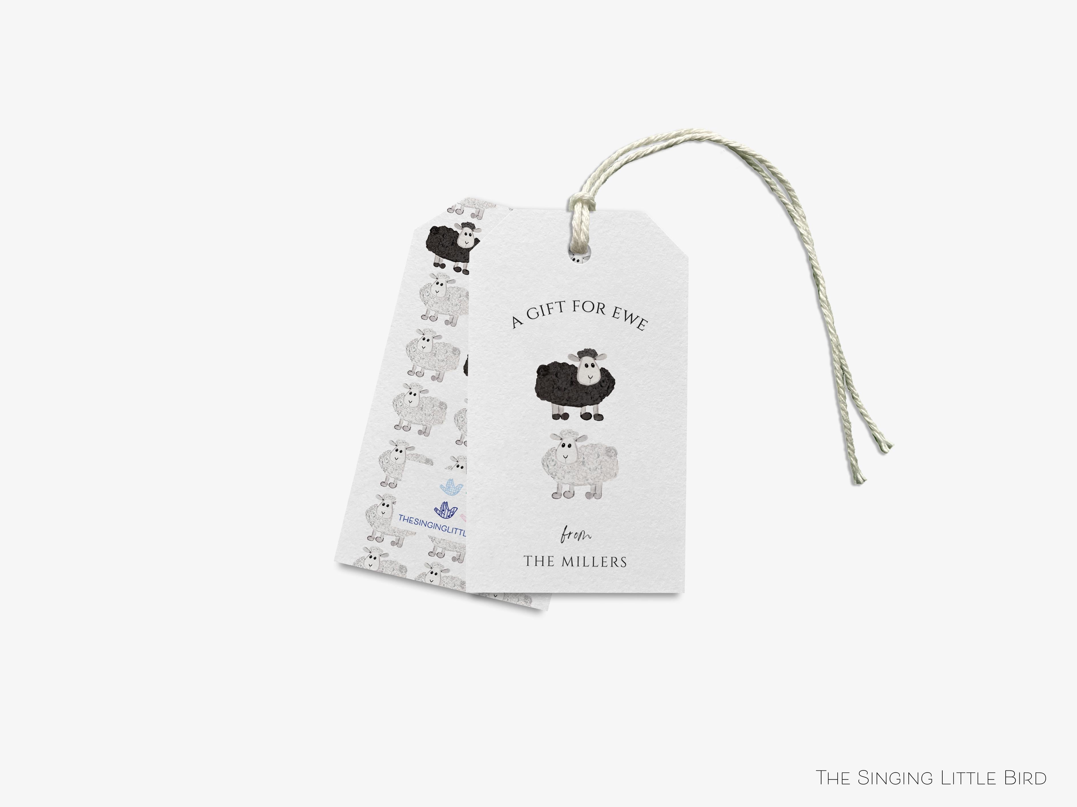 Personalized Sheep Gift Tags-These gift tags come in sets, hole-punched with white twine and feature our hand-painted watercolor sheep, printed in the USA on 120lb textured stock. They make great tags for gifting or gifts for the wool lover in your life.-The Singing Little Bird