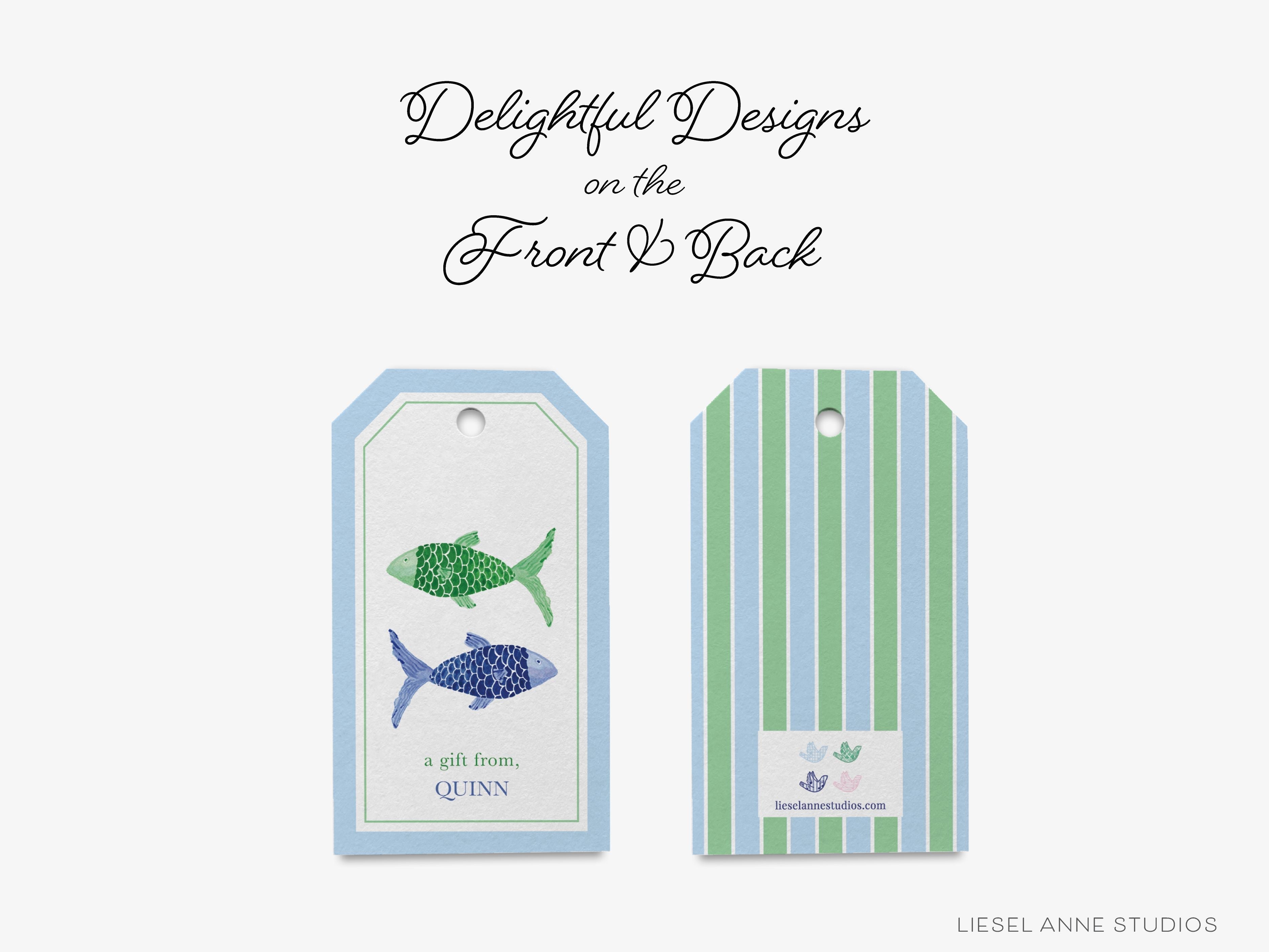 Personalized Small Fish Gift Tags-These gift tags come in sets, hole-punched with white twine and feature our hand-painted watercolor fish, printed in the USA on 120lb textured stock. They make great tags for gifting or gifts for the fish lover in your life.-The Singing Little Bird