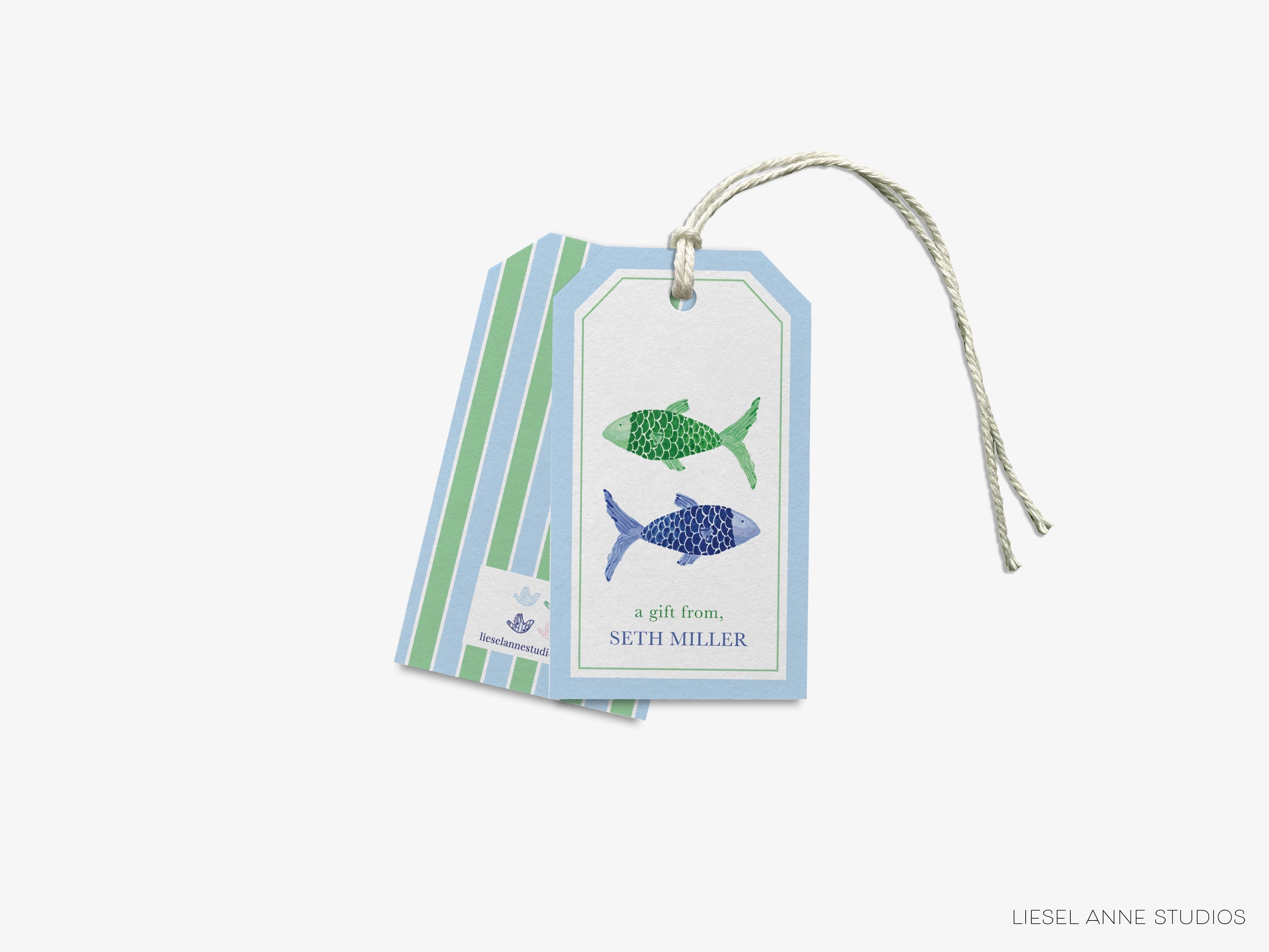 Personalized Small Fish Gift Tags-These gift tags come in sets, hole-punched with white twine and feature our hand-painted watercolor fish, printed in the USA on 120lb textured stock. They make great tags for gifting or gifts for the fish lover in your life.-The Singing Little Bird