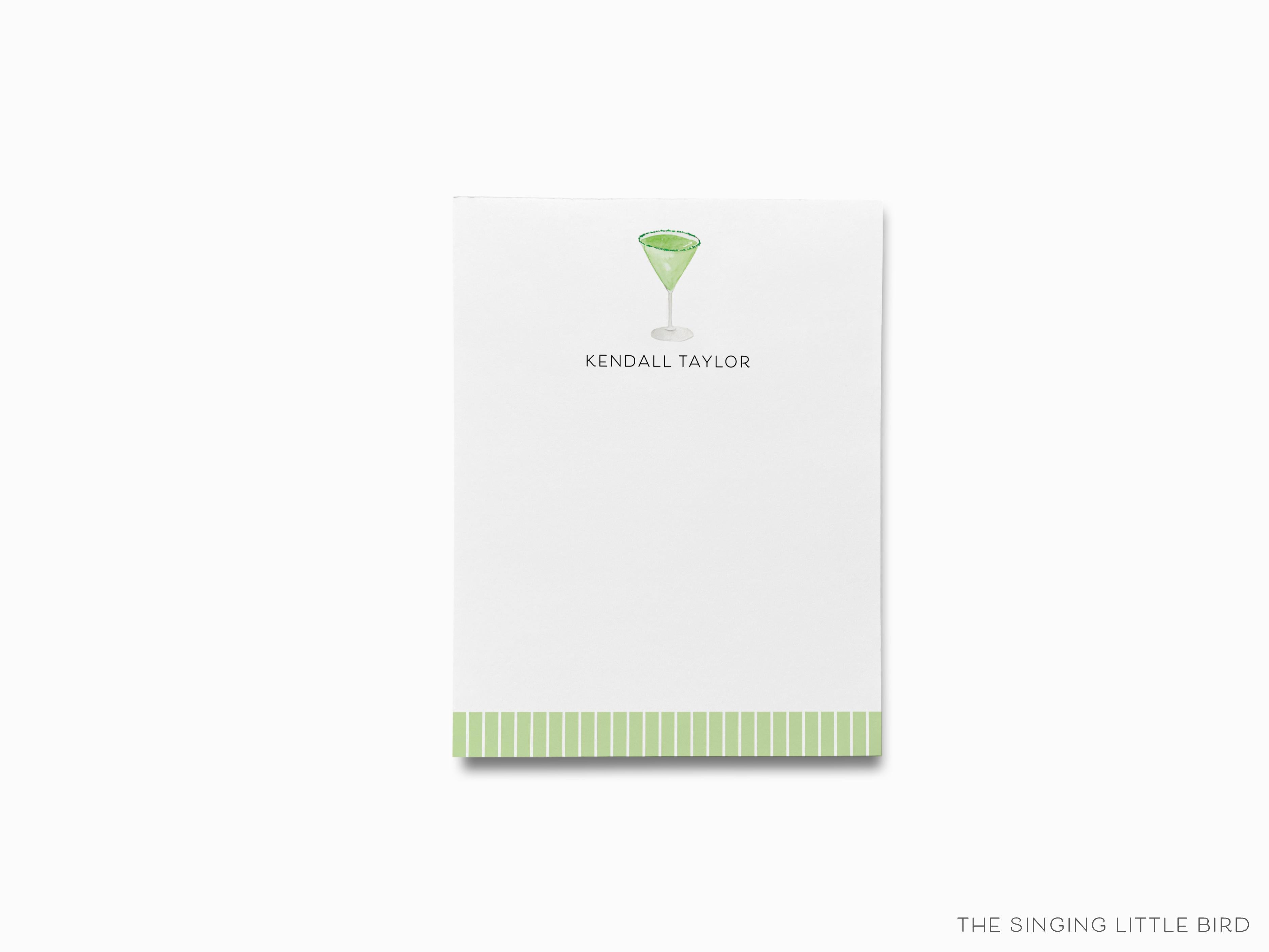 Personalized Sour Apple Martini Cocktail Notepad-These personalized notepads feature our hand-painted watercolor apple and martini glass, printed in the USA on a beautiful smooth stock. You choose which size you want (or bundled together for a beautiful gift set) and makes a great gift for the checklist and cocktail lover in your life.-The Singing Little Bird