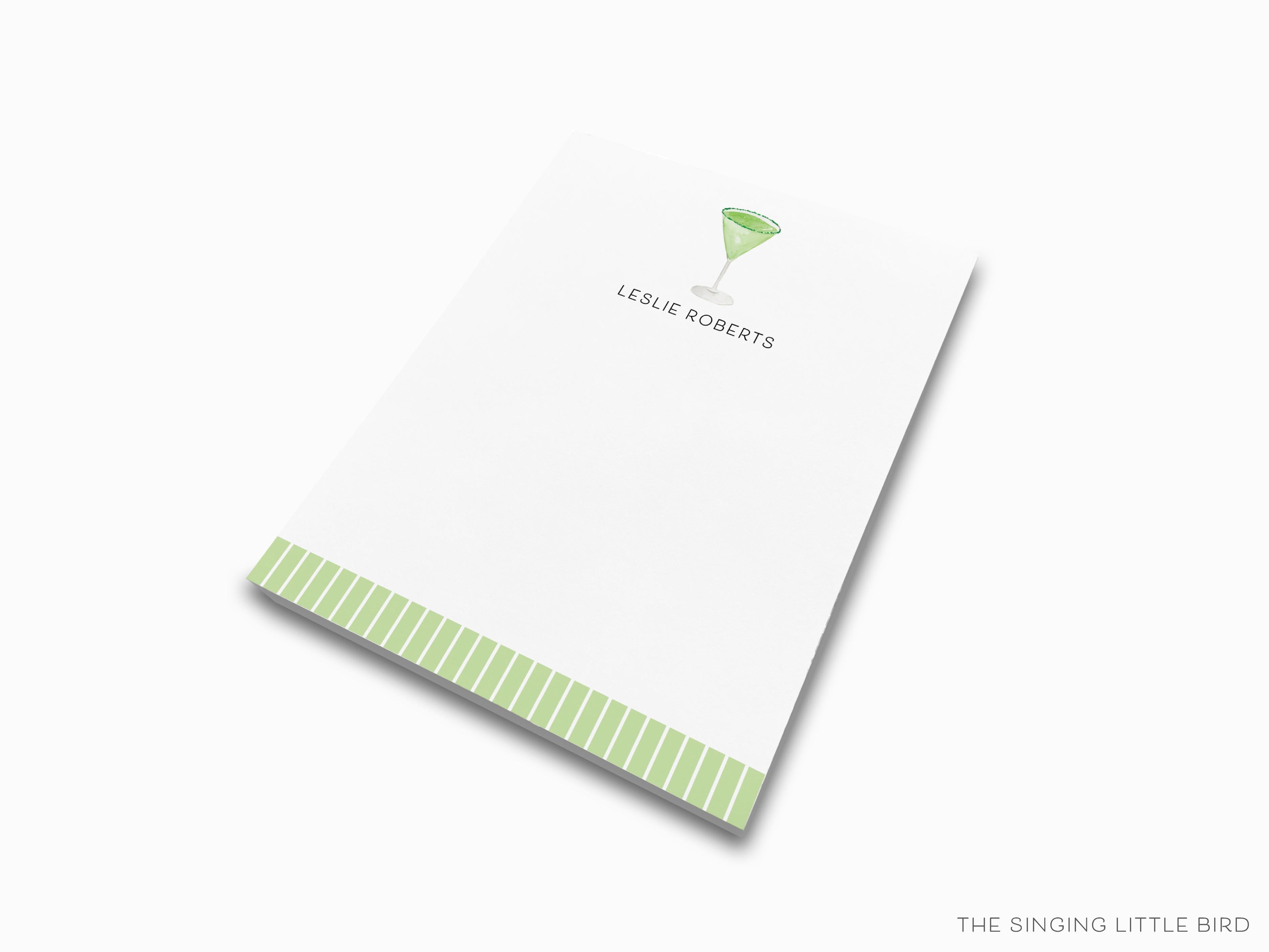 Personalized Sour Apple Martini Cocktail Notepad-These personalized notepads feature our hand-painted watercolor apple and martini glass, printed in the USA on a beautiful smooth stock. You choose which size you want (or bundled together for a beautiful gift set) and makes a great gift for the checklist and cocktail lover in your life.-The Singing Little Bird