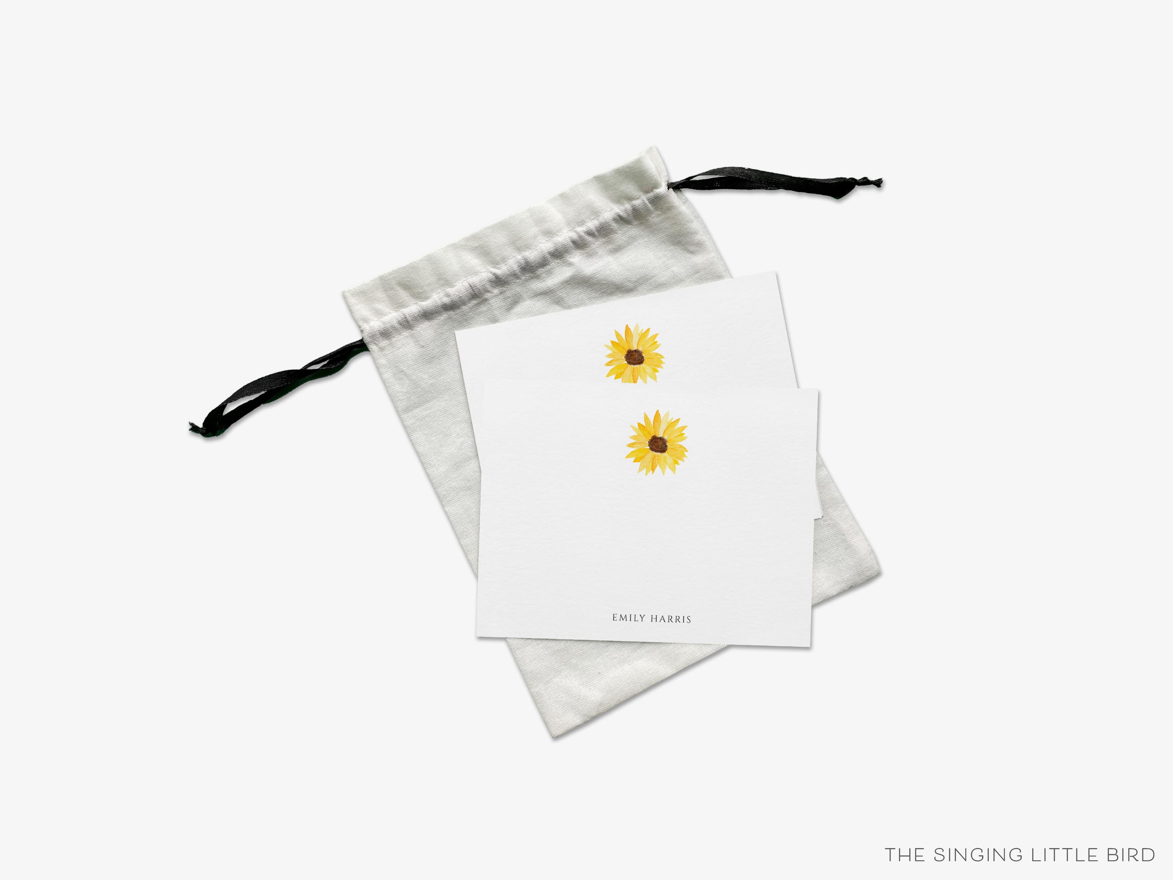 Personalized Sunflower Flat Notes-These personalized flat notecards are 4.25x5.5 and feature our hand-painted watercolor sunflowers, printed in the USA on 120lb textured stock. They come with your choice of envelopes and make great thank yous and gifts for the floral lover in your life.-The Singing Little Bird