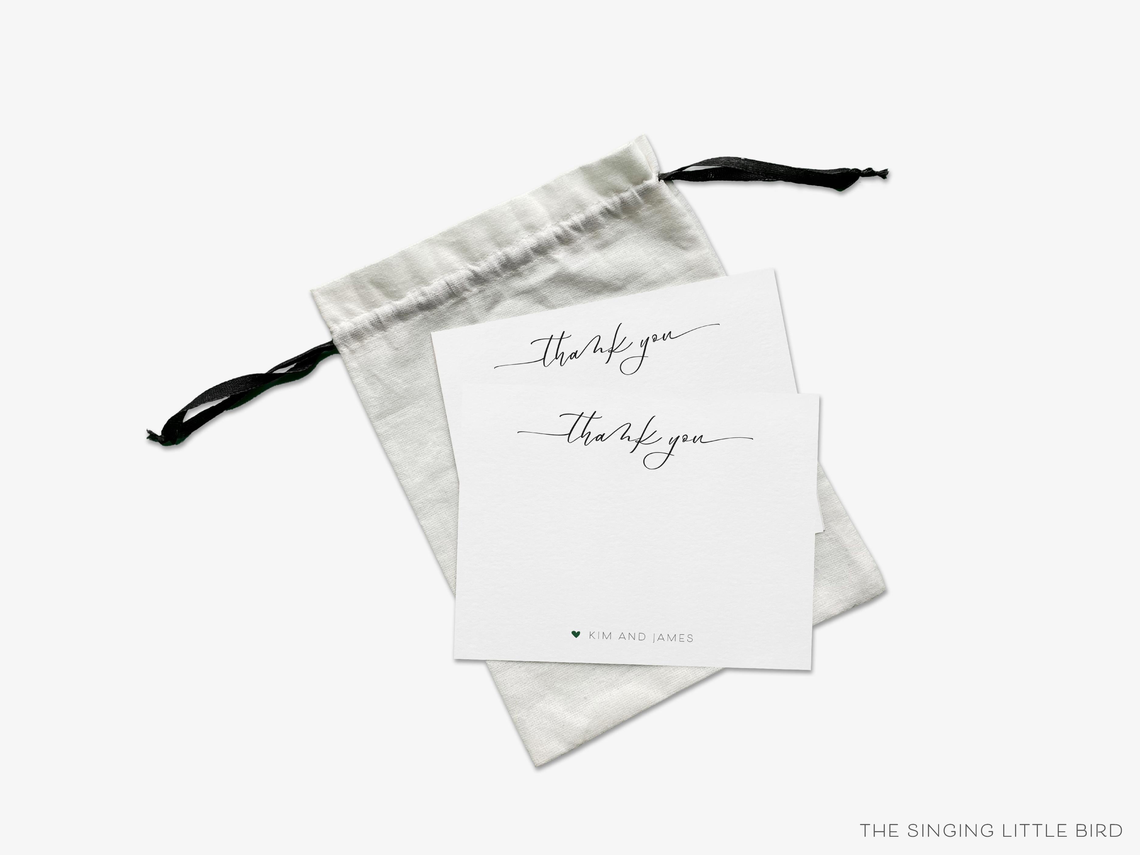 Personalized Thank You Heart Script Flat Notes-These personalized flat notecards are 4.25x5.5 and feature our hand-painted watercolor heart, printed in the USA on 120lb textured stock. They come with your choice of envelopes and make great thank yous and gifts for the modern lover in your life.-The Singing Little Bird