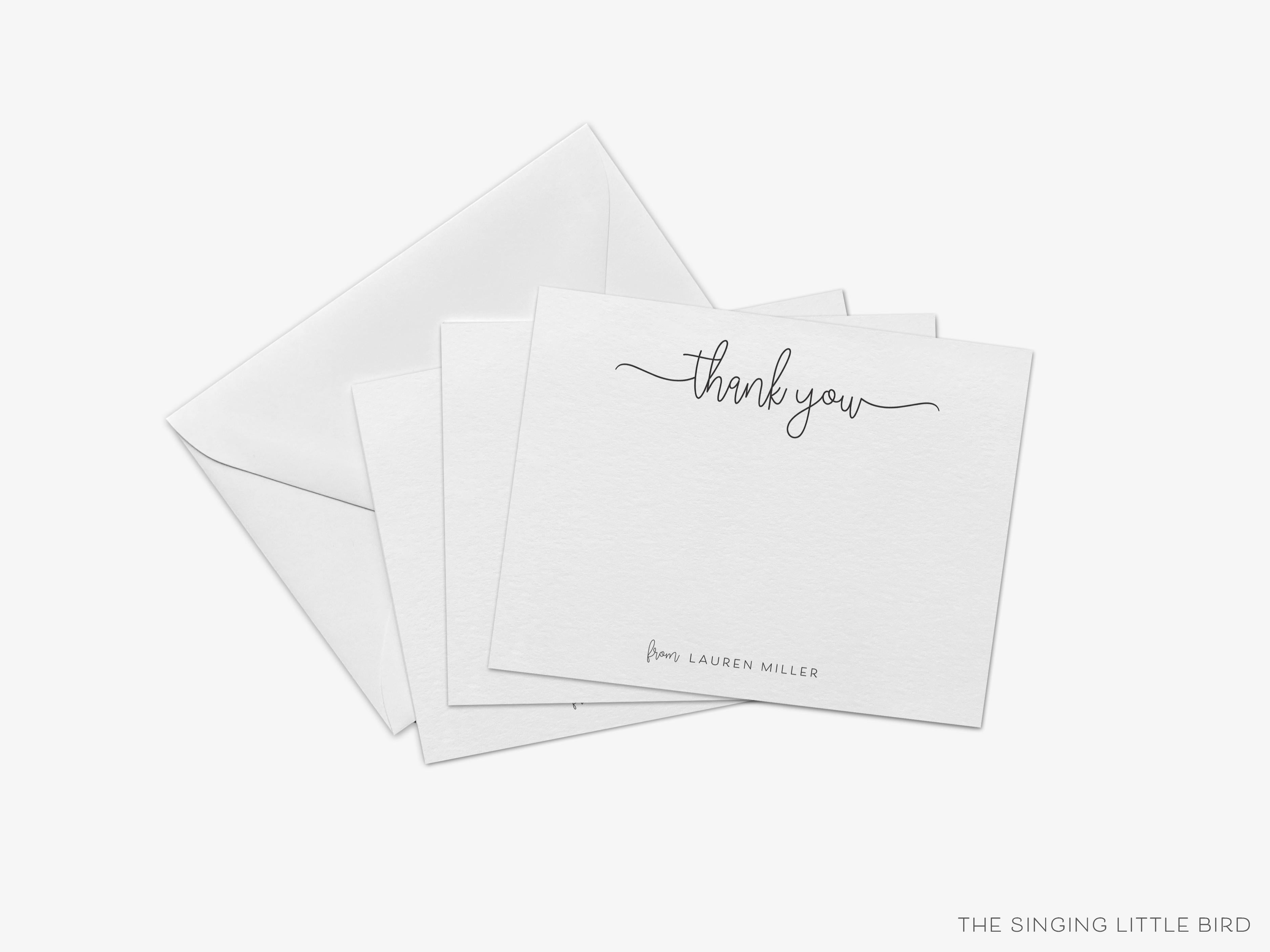 Personalized Thank You Script Flat Notes-These personalized flat notecards are 4.25x5.5 and feature our hand-painted watercolor script print, printed in the USA on 120lb textured stock. They come with your choice of envelopes and make great thank yous and gifts for the modern lover in your life.-The Singing Little Bird