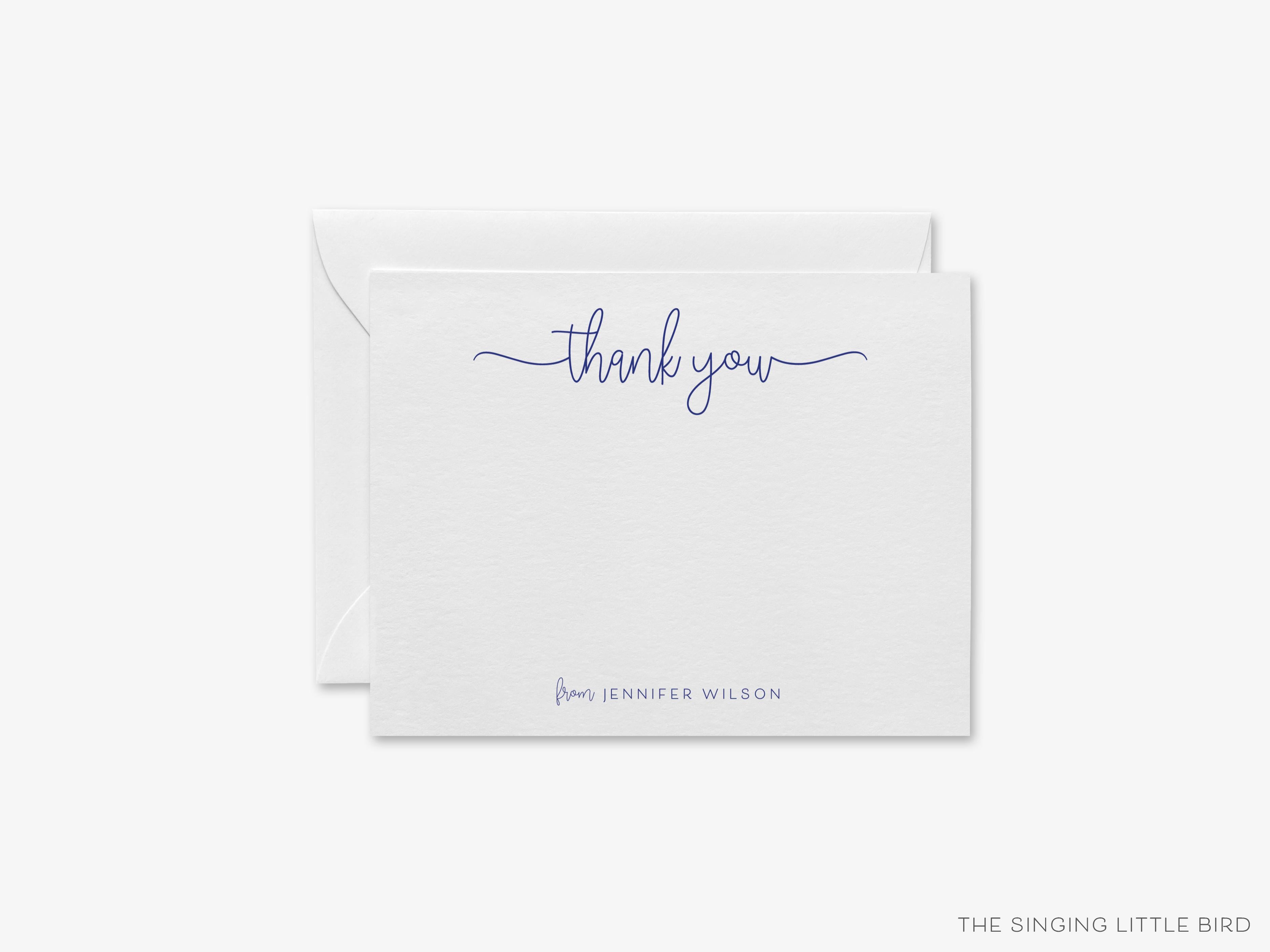 Personalized Thank You Script Flat Notes-These personalized flat notecards are 4.25x5.5 and feature our hand-painted watercolor script print, printed in the USA on 120lb textured stock. They come with your choice of envelopes and make great thank yous and gifts for the modern lover in your life.-The Singing Little Bird