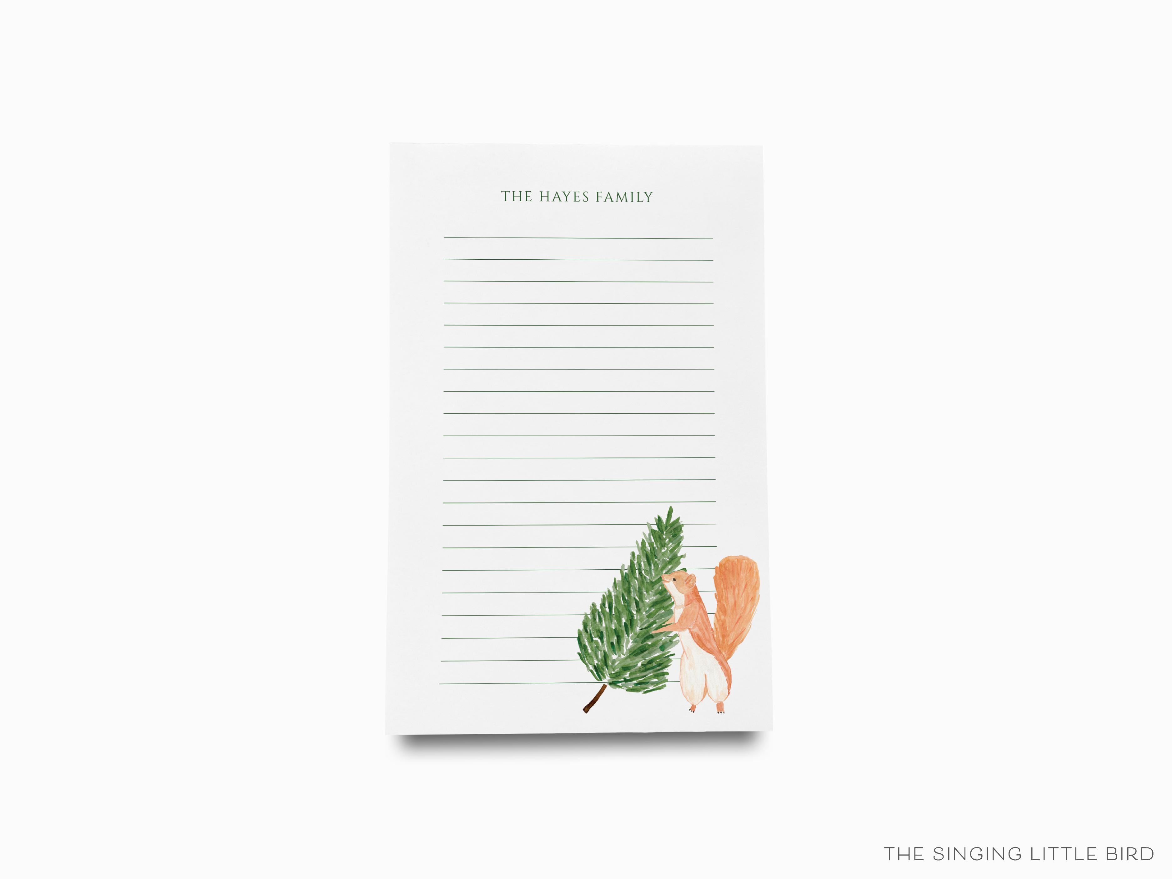 Personalized Tree Squirrel Notepad-These personalized notepads feature our hand-painted watercolor squirrel and tree, printed in the USA on a beautiful smooth stock. You choose which size you want (or bundled together for a beautiful gift set) and makes a great gift for the checklist and nature lover in your life.-The Singing Little Bird