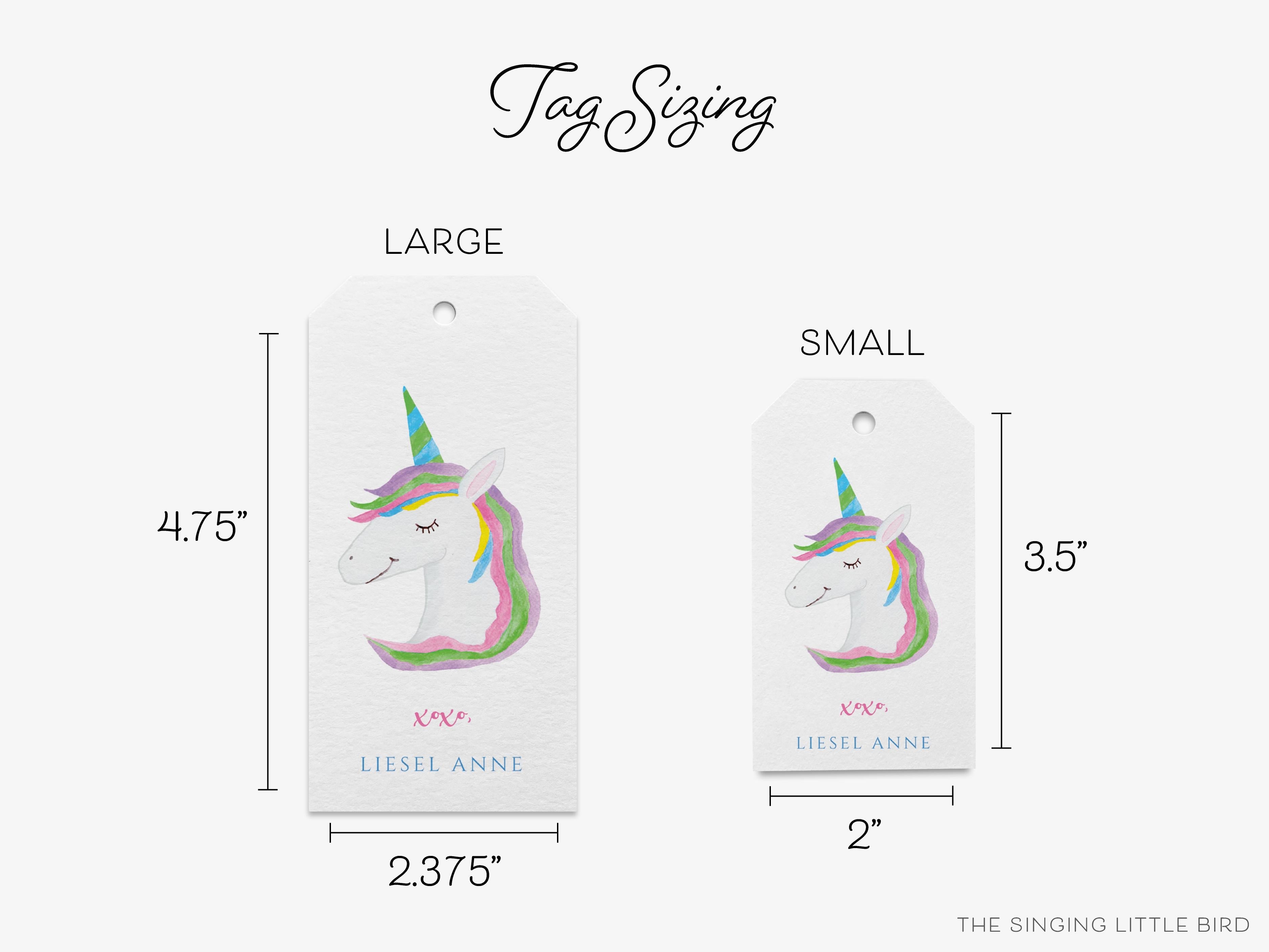 Personalized Unicorn Gift Tags-These gift tags come in sets, hole-punched with white twine and feature our hand-painted watercolor unicorns, printed in the USA on 120lb textured stock. They make great tags for gifting or gifts for the magical kid in your life.-The Singing Little Bird