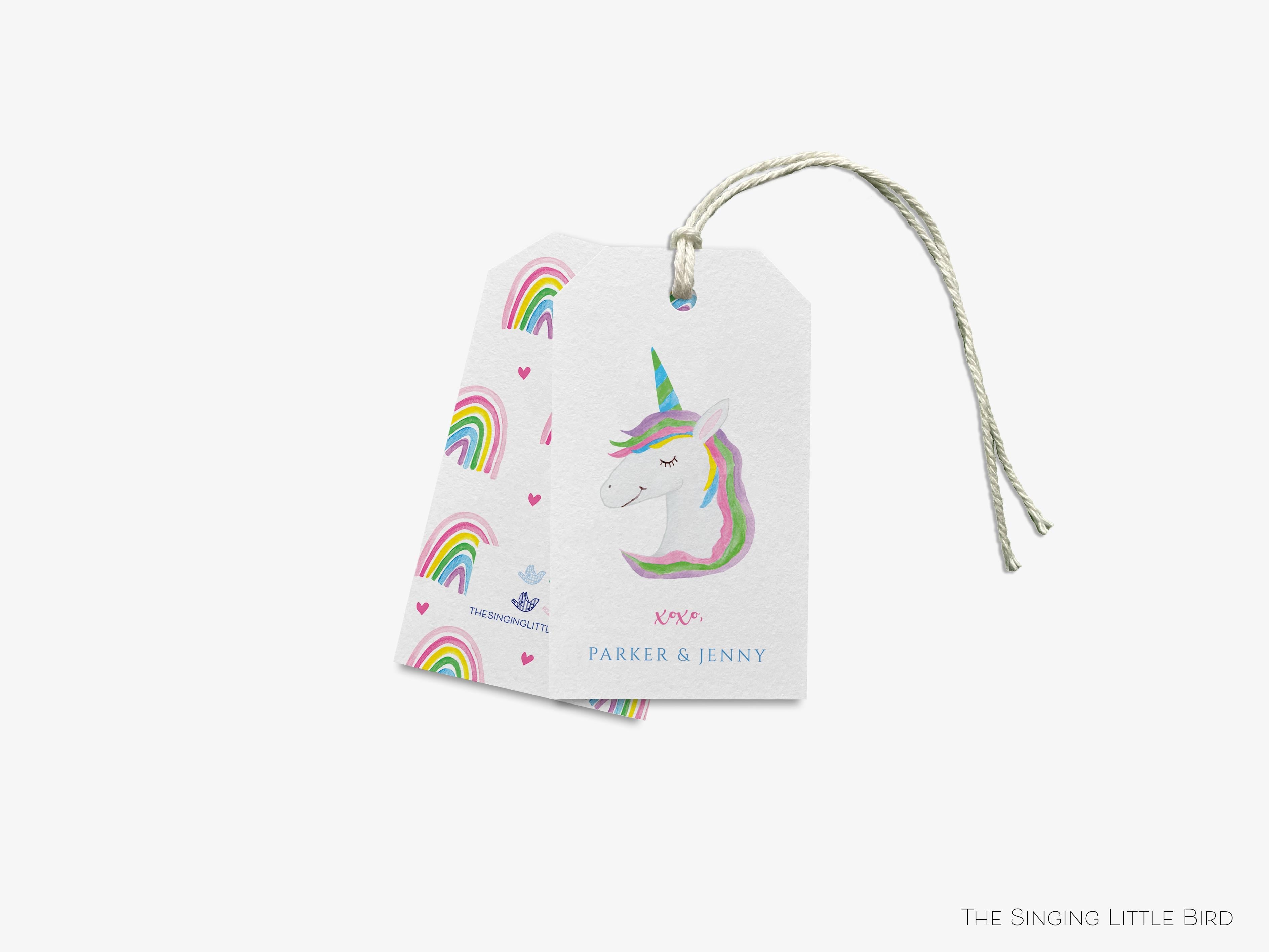 Personalized Unicorn Gift Tags-These gift tags come in sets, hole-punched with white twine and feature our hand-painted watercolor unicorns, printed in the USA on 120lb textured stock. They make great tags for gifting or gifts for the magical kid in your life.-The Singing Little Bird
