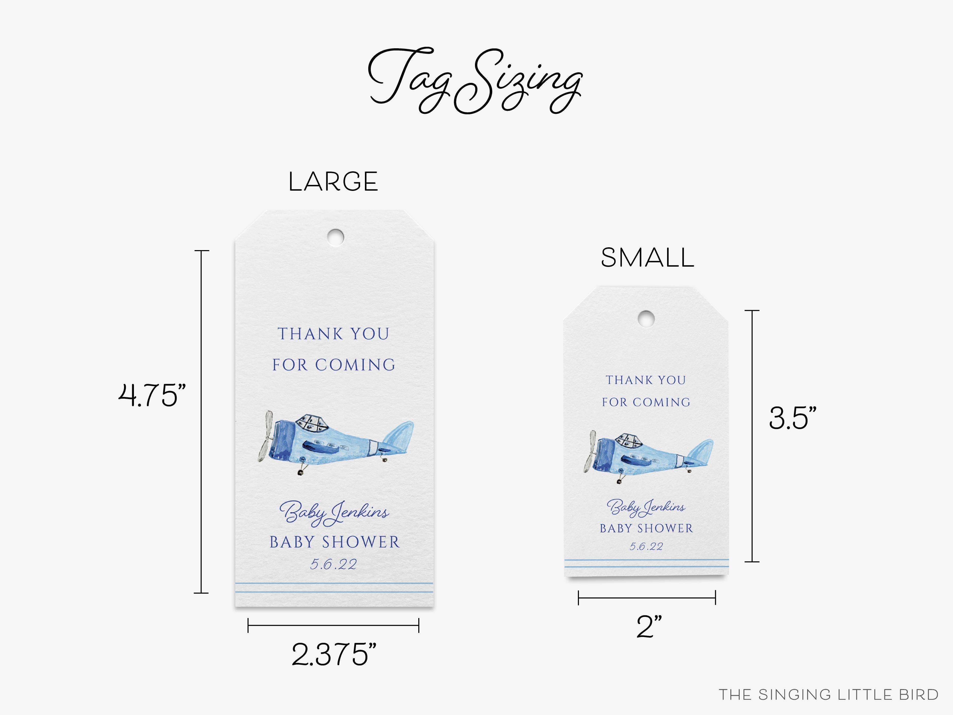 Personalized Vintage Airplane Baby Shower Favor Tag-These gift tags come in sets, hole-punched with white twine and feature our hand-painted watercolor vintage airplane, printed in the USA on 120lb textured stock. They make great tags for gifting or gifts for the vintage lover in your life.-The Singing Little Bird