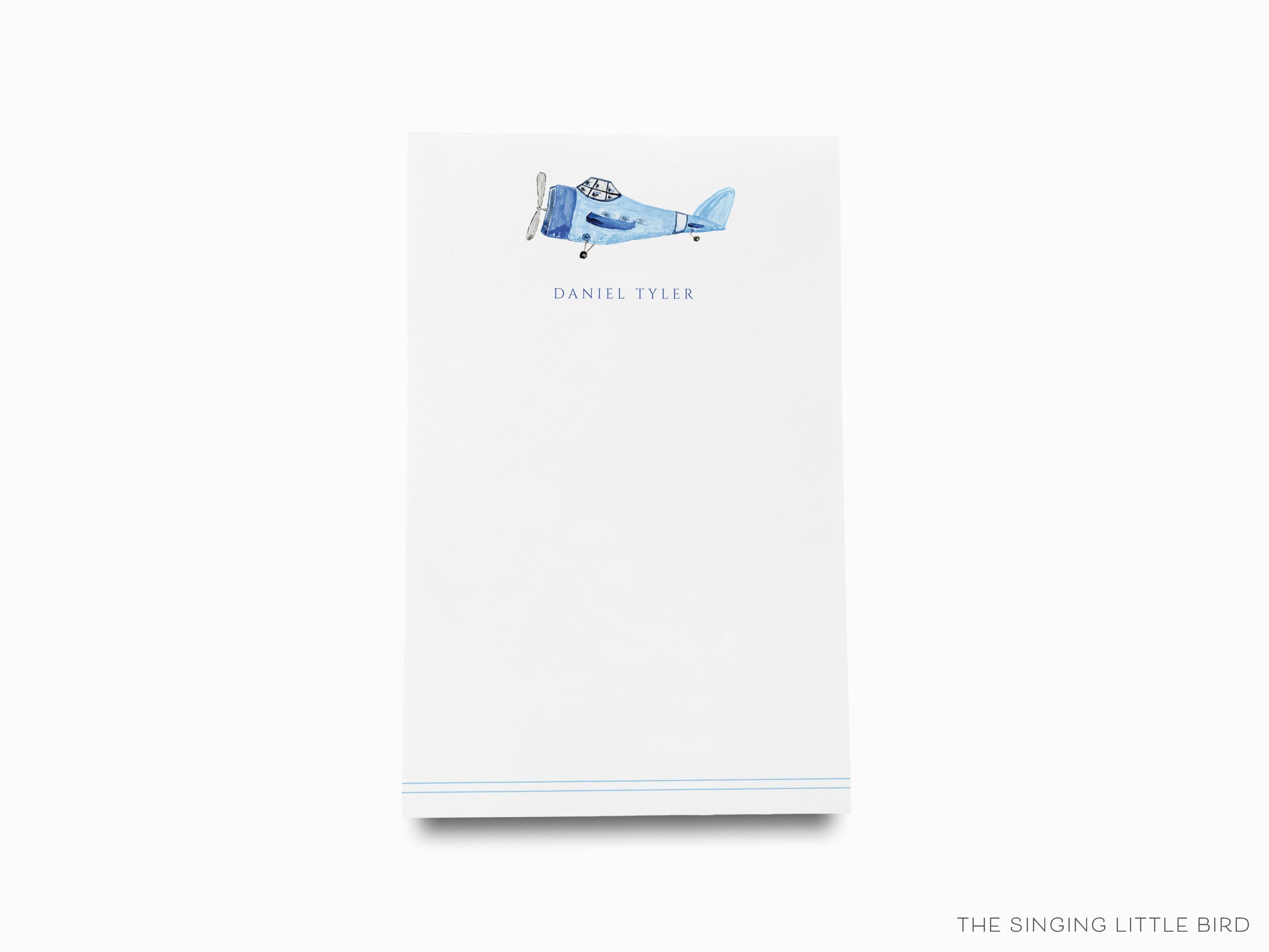 Personalized Vintage Airplane Notepad-These personalized notepads feature our hand-painted watercolor airplane, printed in the USA on a beautiful smooth stock. You choose which size you want (or bundled together for a beautiful gift set) and makes a great gift for the checklist and vintage lover in your life.-The Singing Little Bird