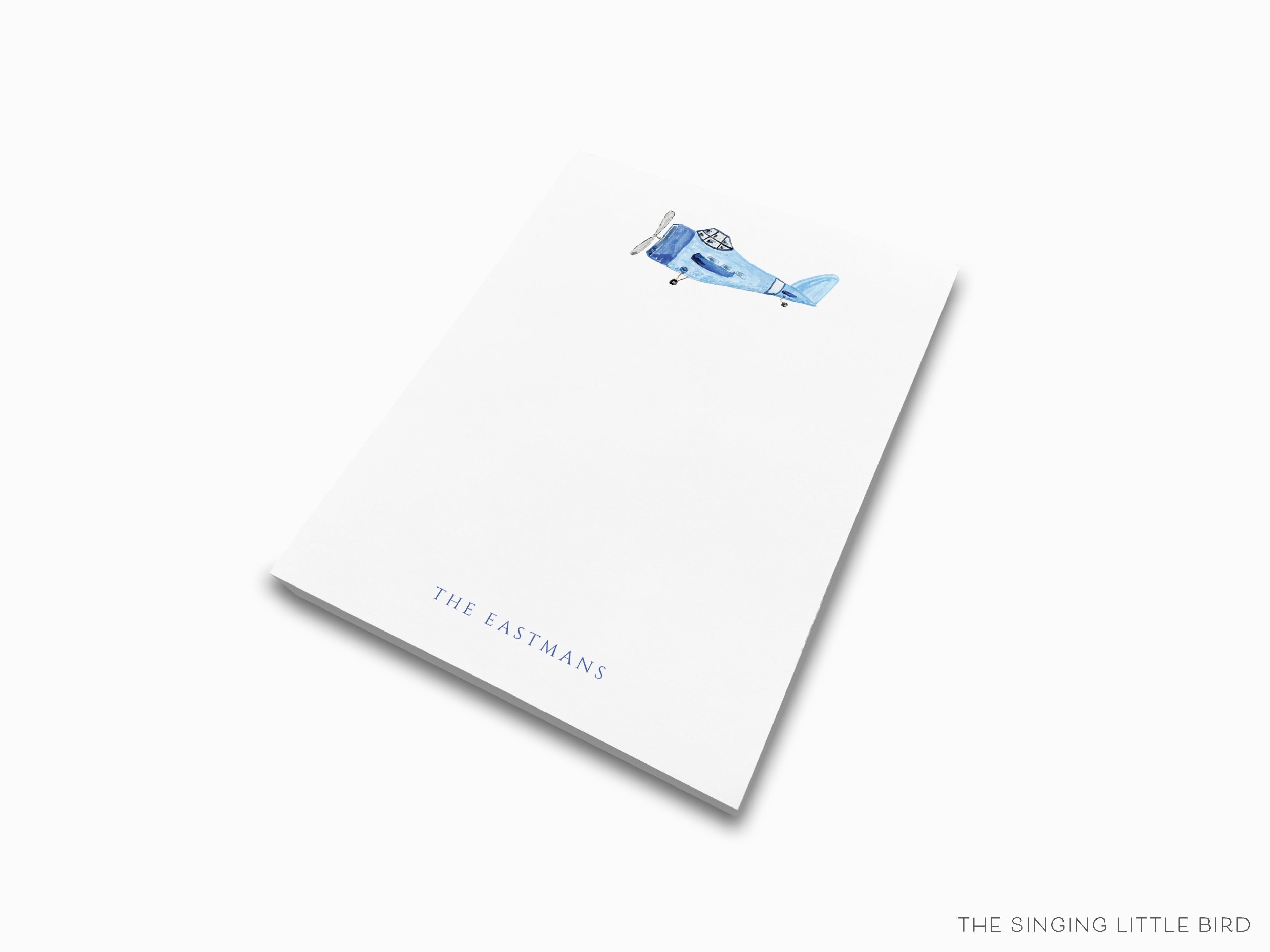 Personalized Vintage Airplane Notepad-These personalized notepads feature our hand-painted watercolor airplane, printed in the USA on a beautiful smooth stock. You choose which size you want (or bundled together for a beautiful gift set) and makes a great gift for the checklist and vintage lover in your life.-The Singing Little Bird