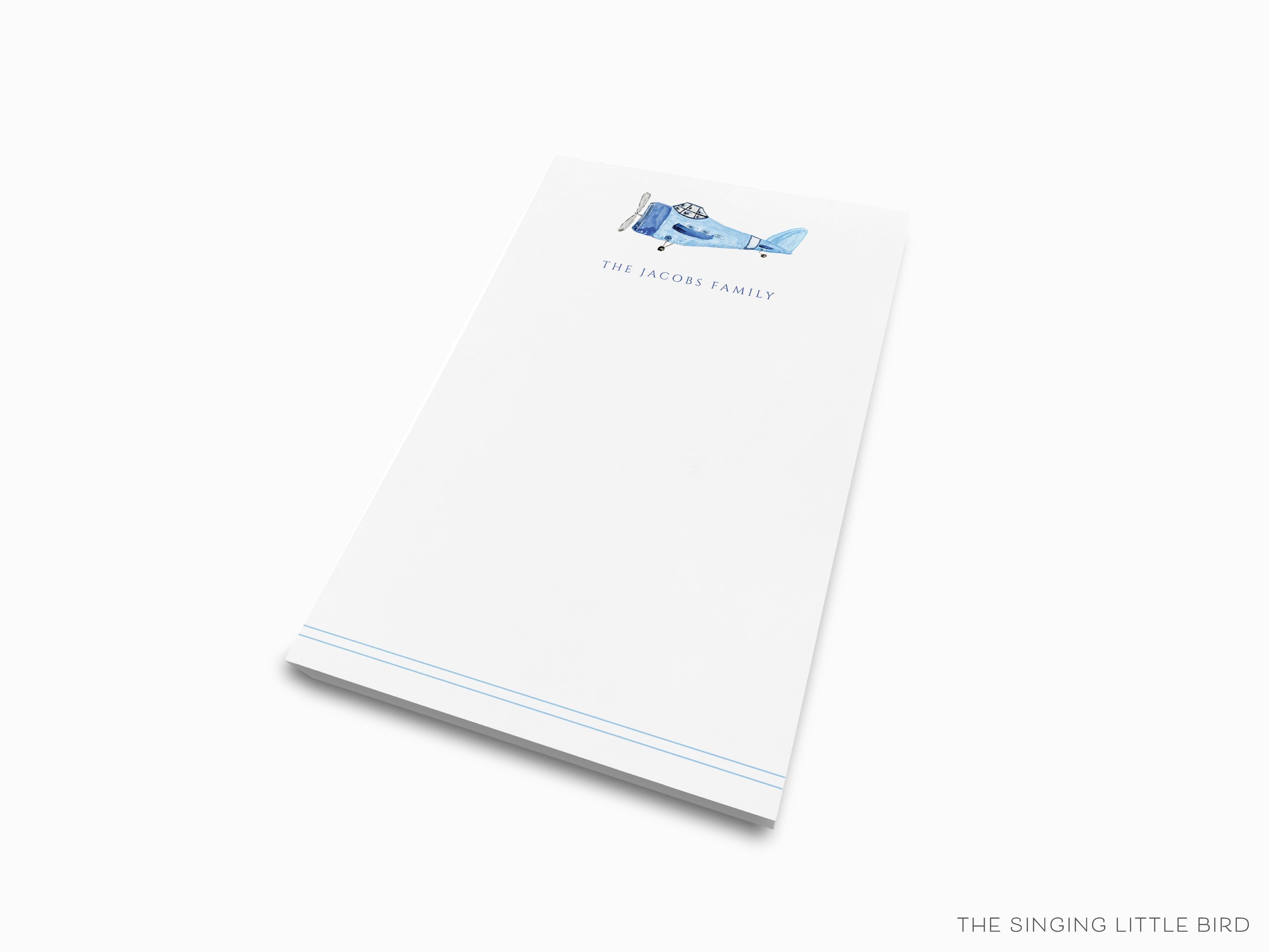 Personalized Vintage Airplane Notepad-These personalized notepads feature our hand-painted watercolor airplane, printed in the USA on a beautiful smooth stock. You choose which size you want (or bundled together for a beautiful gift set) and makes a great gift for the checklist and vintage lover in your life.-The Singing Little Bird