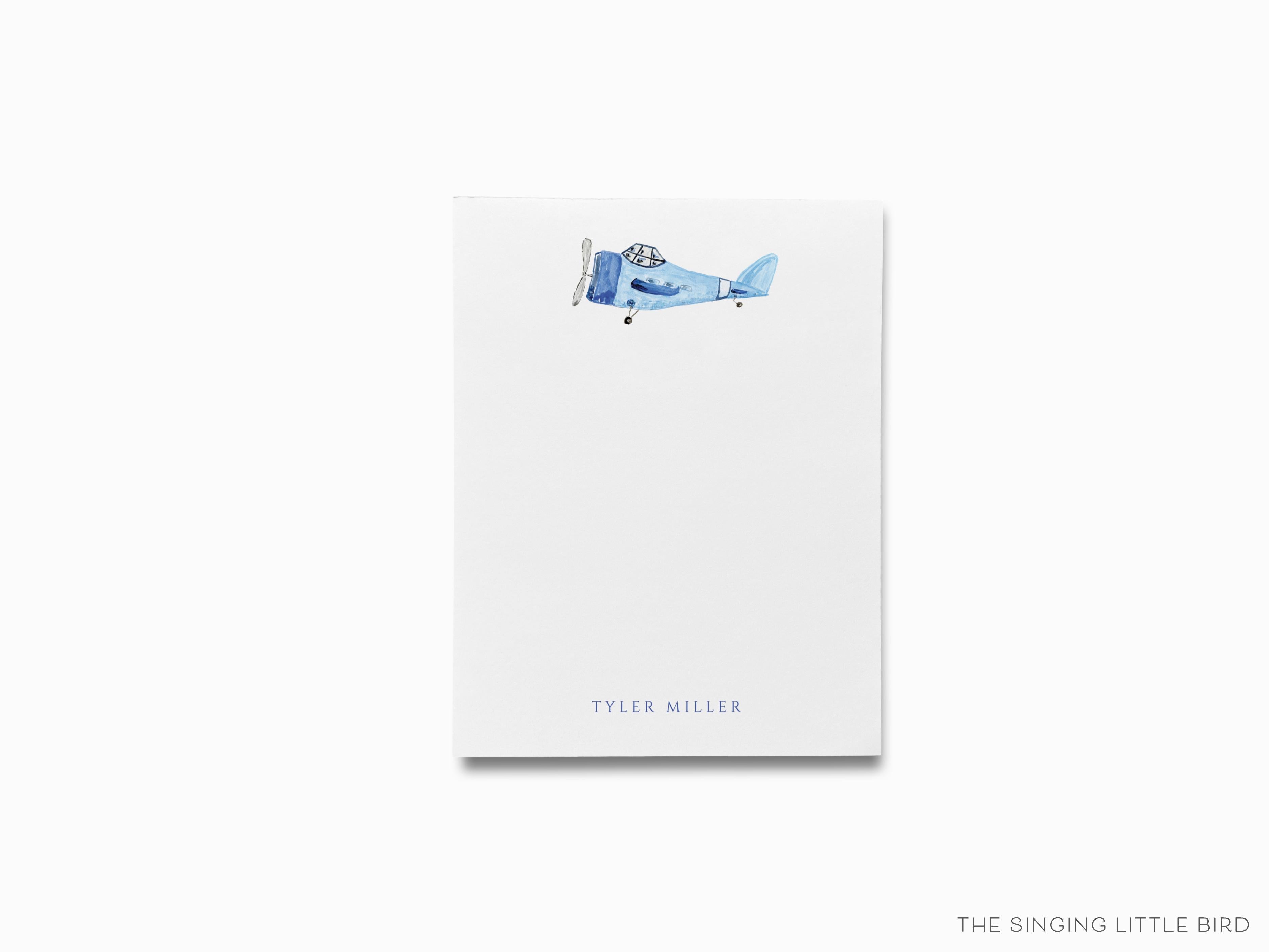 Personalized Vintage Airplane Notepad-These personalized notepads feature our hand-painted watercolor airplane, printed in the USA on a beautiful smooth stock. You choose which size you want (or bundled together for a beautiful gift set) and makes a great gift for the checklist and vintage lover in your life.-The Singing Little Bird