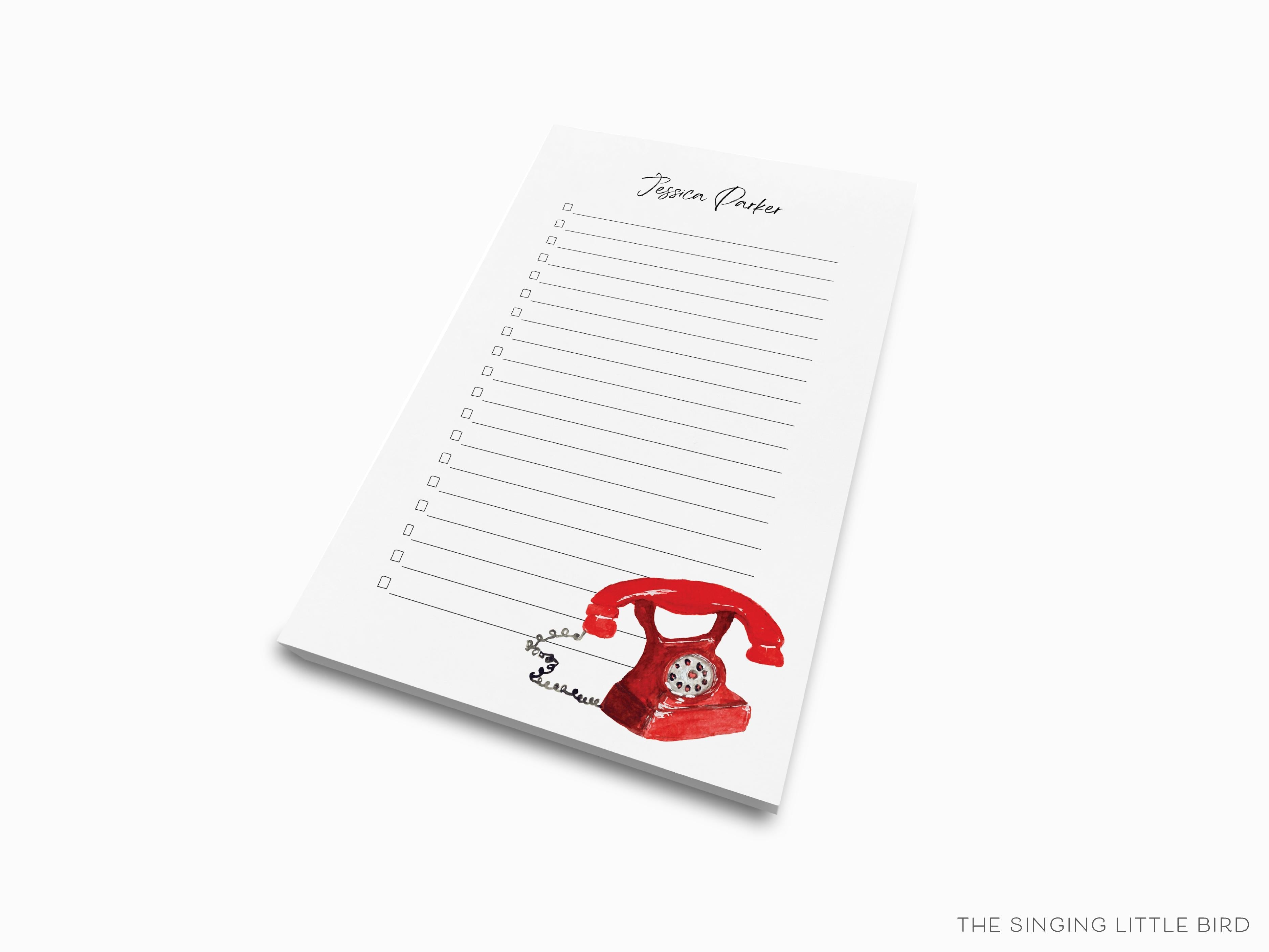 Personalized Vintage Telephone Notepad-These personalized notepads feature our hand-painted watercolor telephone, printed in the USA on a beautiful smooth stock. You choose which size you want (or bundled together for a beautiful gift set) and makes a great gift for the checklist and vintage lover in your life.-The Singing Little Bird
