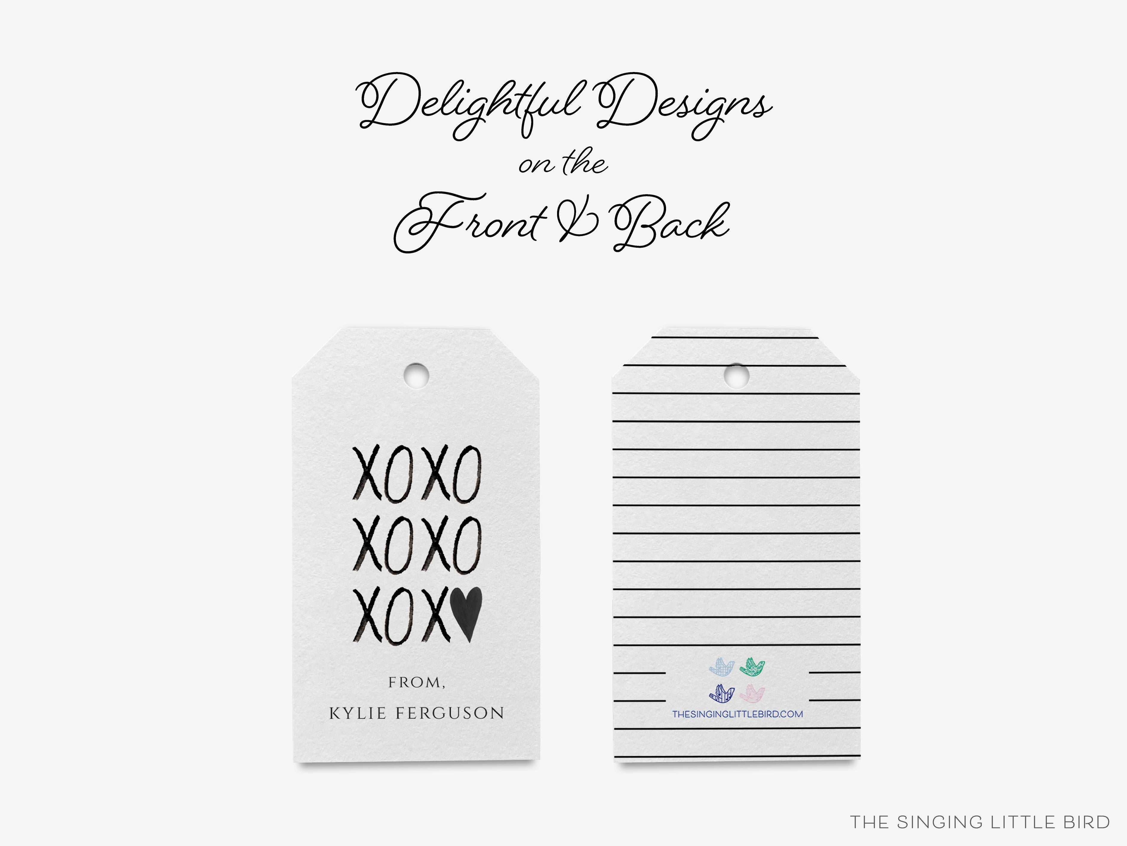 Personalized XOXO Black and White Gift Tags-These gift tags come in sets, hole-punched with white twine and feature our hand-painted watercolor xo's, printed in the USA on 120lb textured stock. They make great tags for gifting or gifts for the black and white chic lover in your life.-The Singing Little Bird