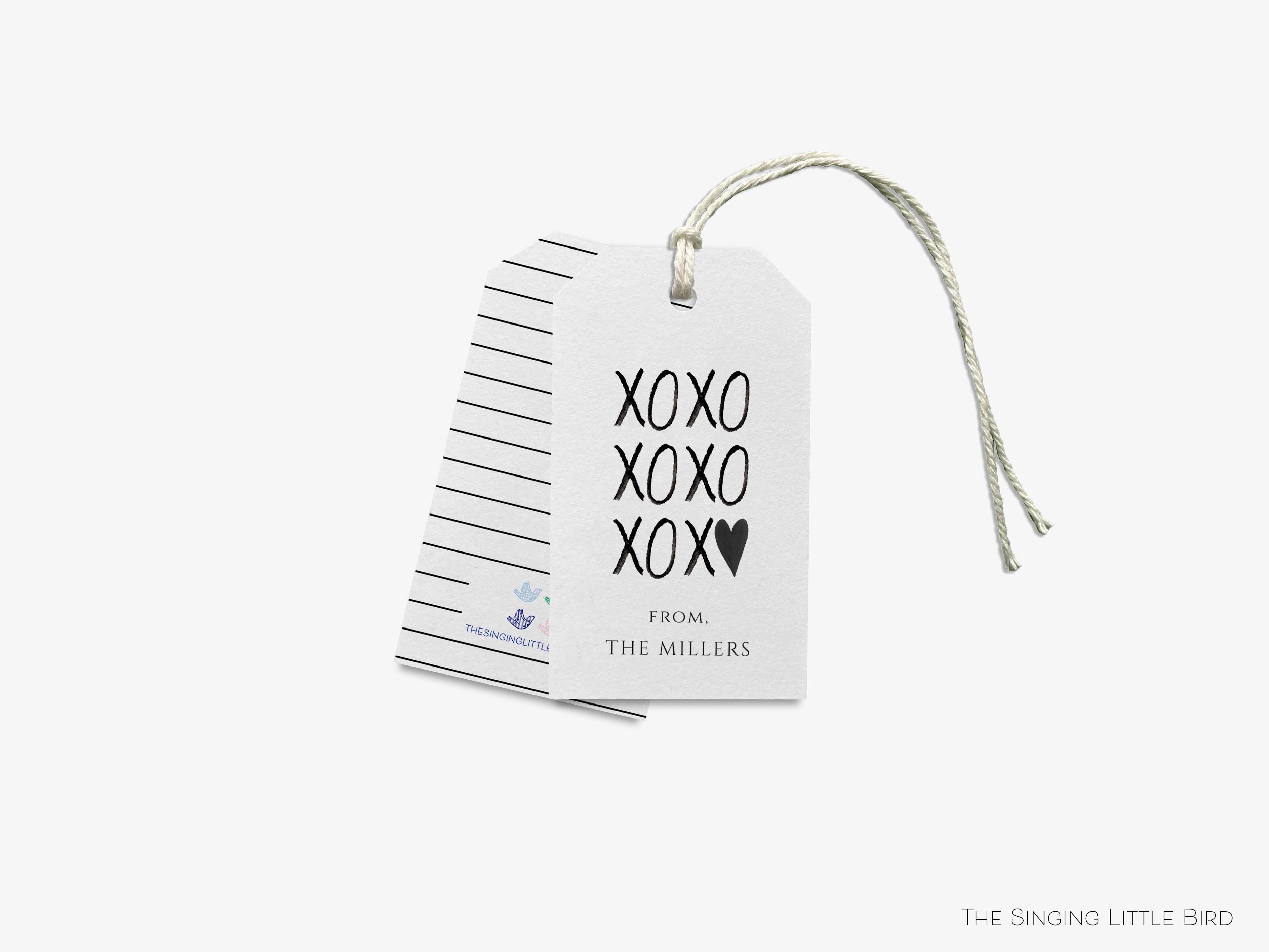 Personalized XOXO Black and White Gift Tags-These gift tags come in sets, hole-punched with white twine and feature our hand-painted watercolor xo's, printed in the USA on 120lb textured stock. They make great tags for gifting or gifts for the black and white chic lover in your life.-The Singing Little Bird