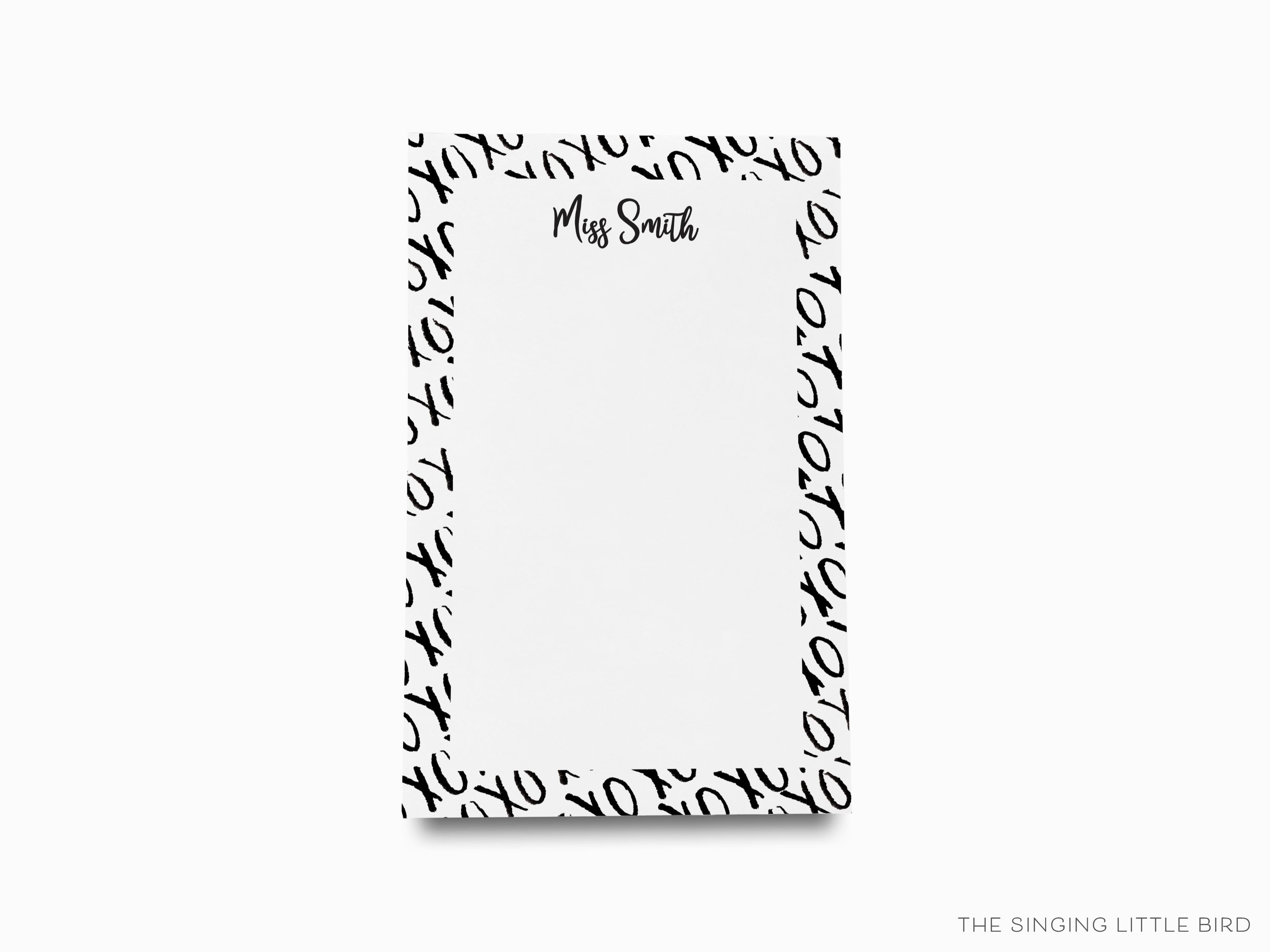 Personalized XOXO Black and White Notepad-These personalized notepads feature our hand-painted watercolor xo, printed in the USA on a beautiful smooth stock. You choose which size you want (or bundled together for a beautiful gift set) and makes a great gift for the checklist and hugs and kisses lover in your life.-The Singing Little Bird