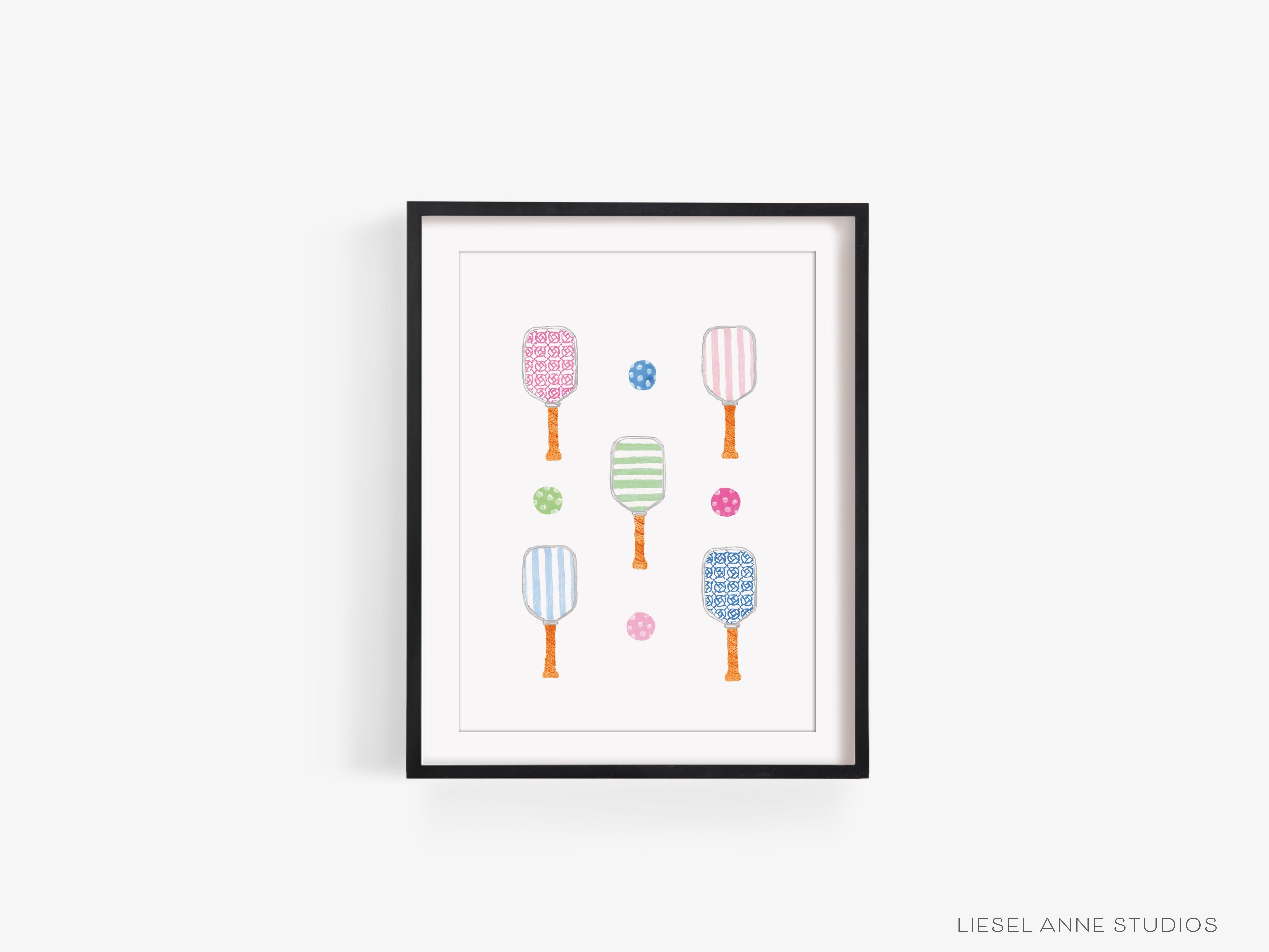 Pickleball Art Print-This watercolor art print features our hand-painted pickleball paddles and balls, printed in the USA on 120lb high quality art paper. This makes a great gift or wall decor for the pickleball lover in your life.-The Singing Little Bird