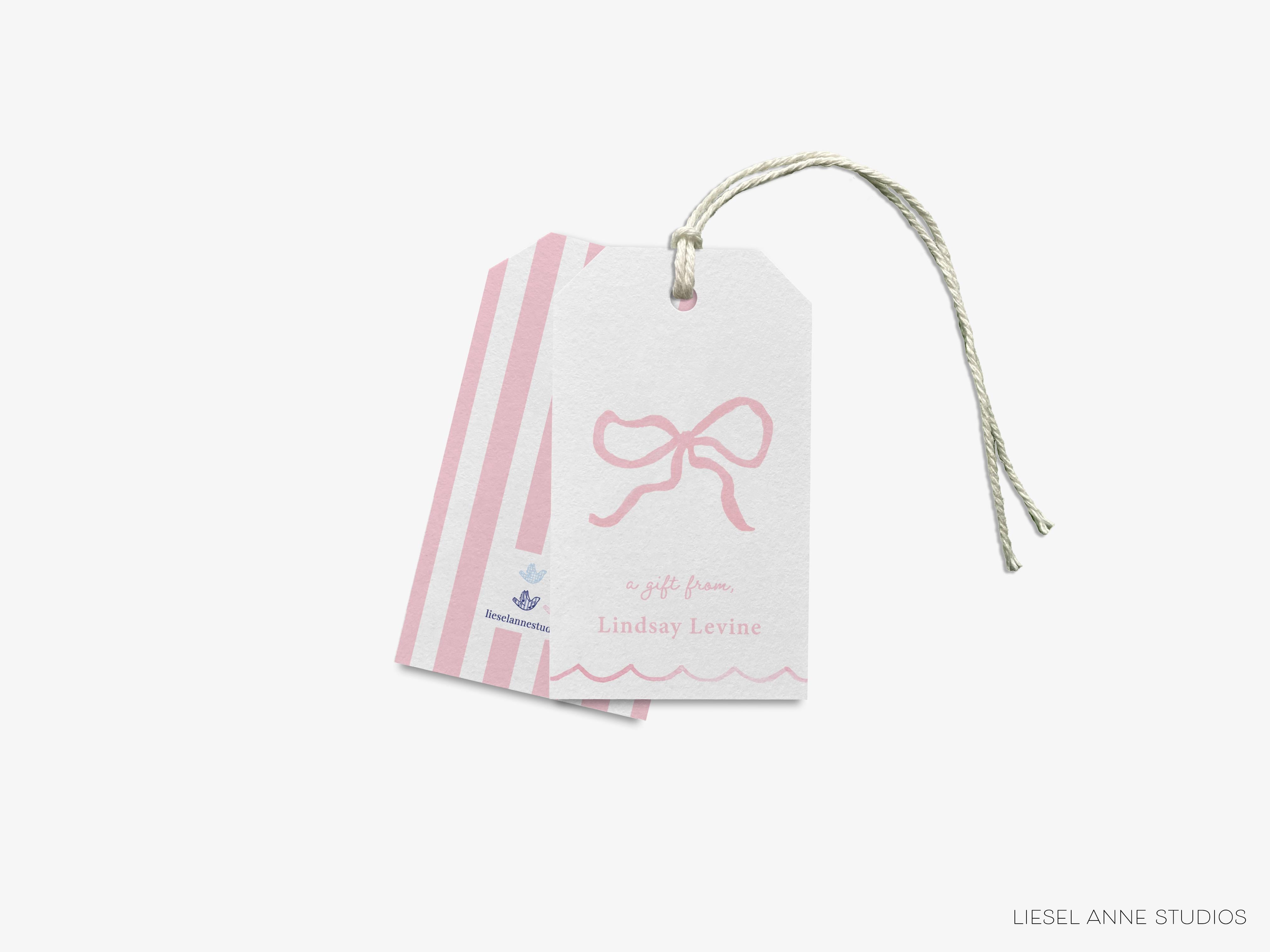 Personalized Pink Bow Gift Tags-These gift tags come in sets, hole-punched with white twine and feature our hand-painted watercolor pink bow, printed in the USA on 120lb textured stock. They make great tags for gifting or gifts for the feminine lover in your life.-The Singing Little Bird