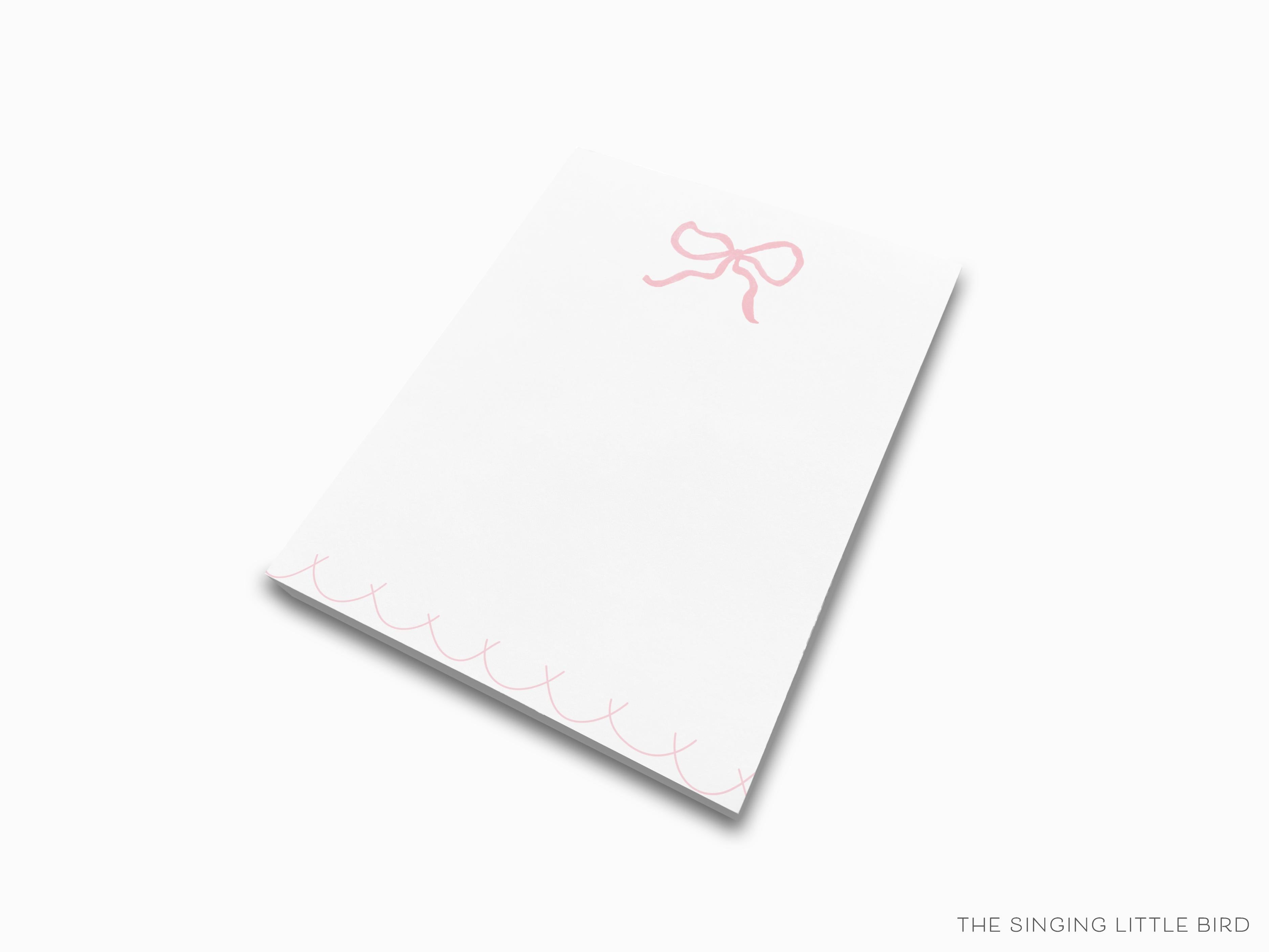 Pink Bow Notepad-These notepads feature our hand-painted watercolor bow, printed in the USA on a beautiful smooth stock. You choose which size you want (or bundled together for a beautiful gift set) and makes a great gift for the checklist and feminine bow lover in your life.-The Singing Little Bird