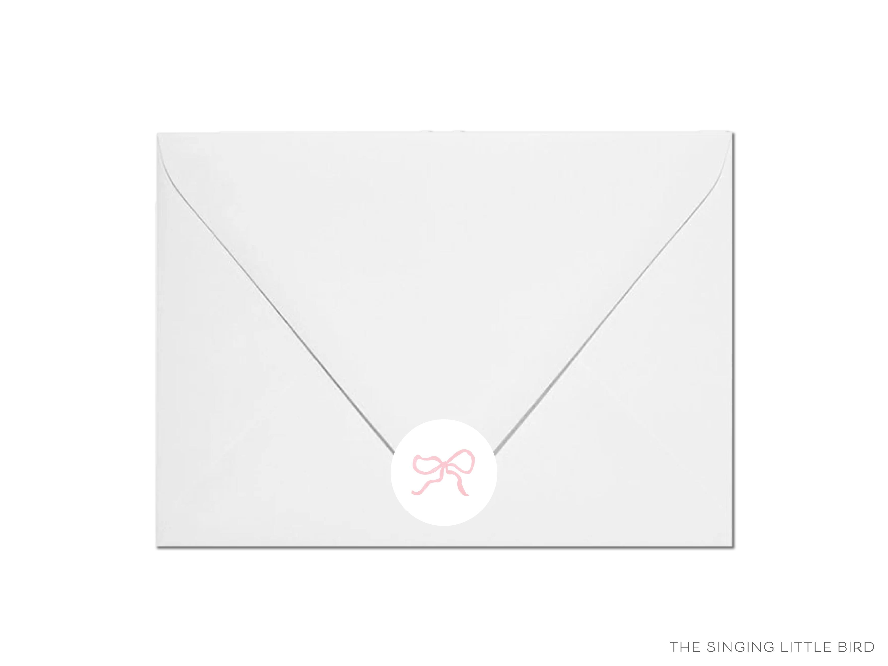 Pink Bow Round Stickers-These matte round stickers feature our hand-painted watercolor pink bow, making great envelope seals or gifts for the girly lover in your life.-The Singing Little Bird