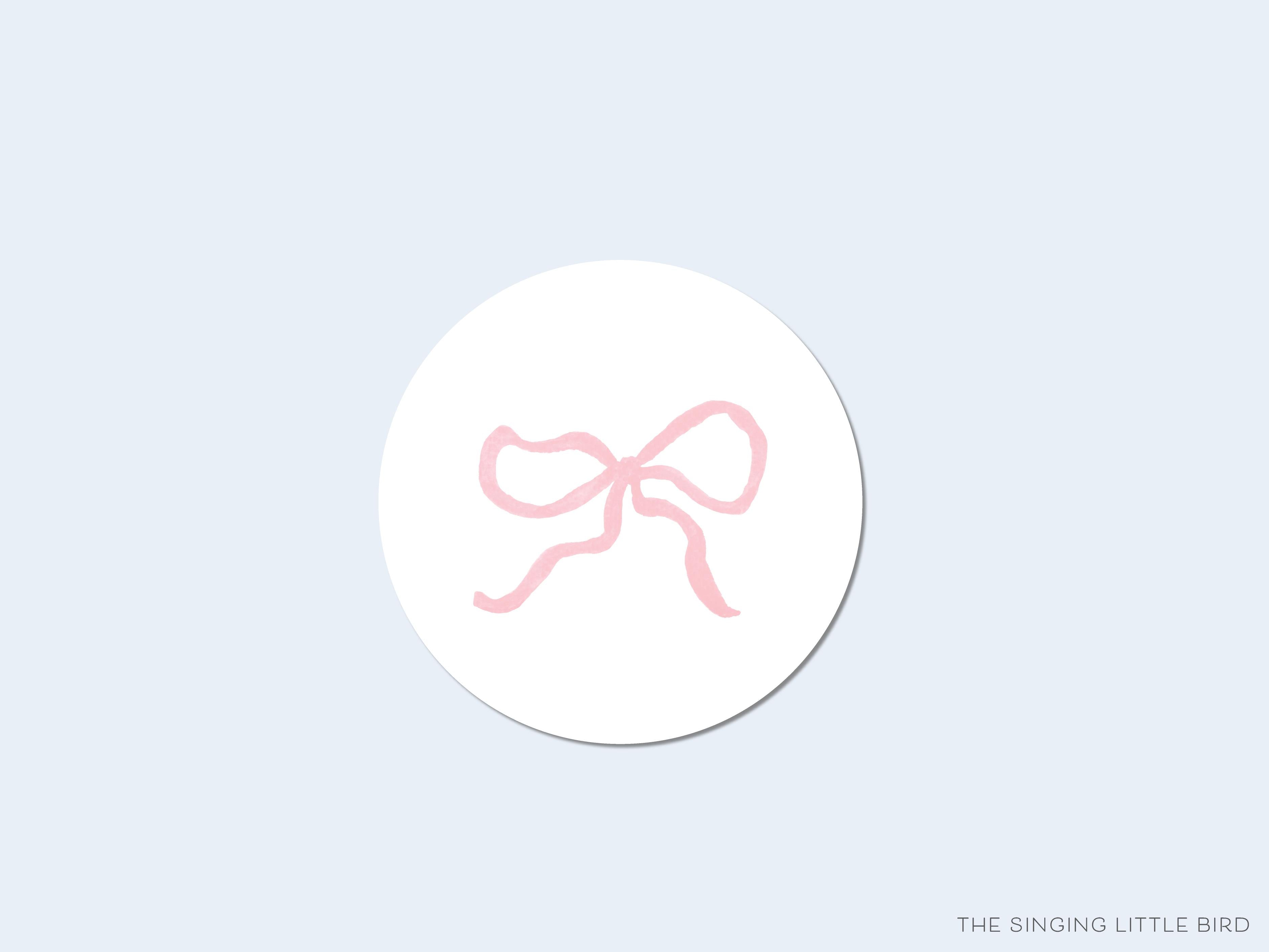 Pink Bow Round Stickers-These matte round stickers feature our hand-painted watercolor pink bow, making great envelope seals or gifts for the girly lover in your life.-The Singing Little Bird