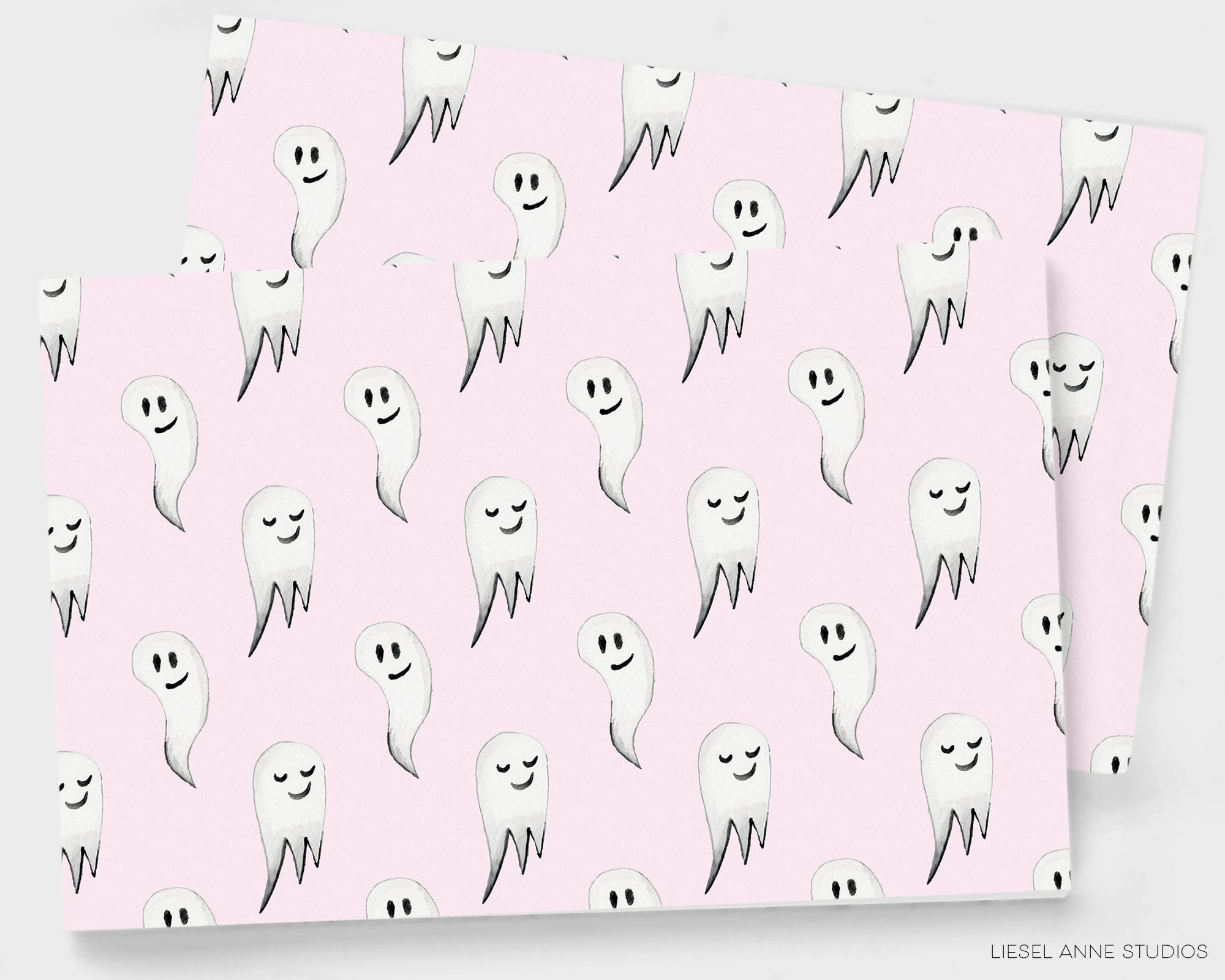 Pink Ghost Placemat Pad-These placemat pads feature our hand-painted watercolor ghosts, printed in the USA on a beautiful smooth stock. They add a touch of charm and convenience to any table setting and party decor. A great gift for the spooky lover in your life.-The Singing Little Bird