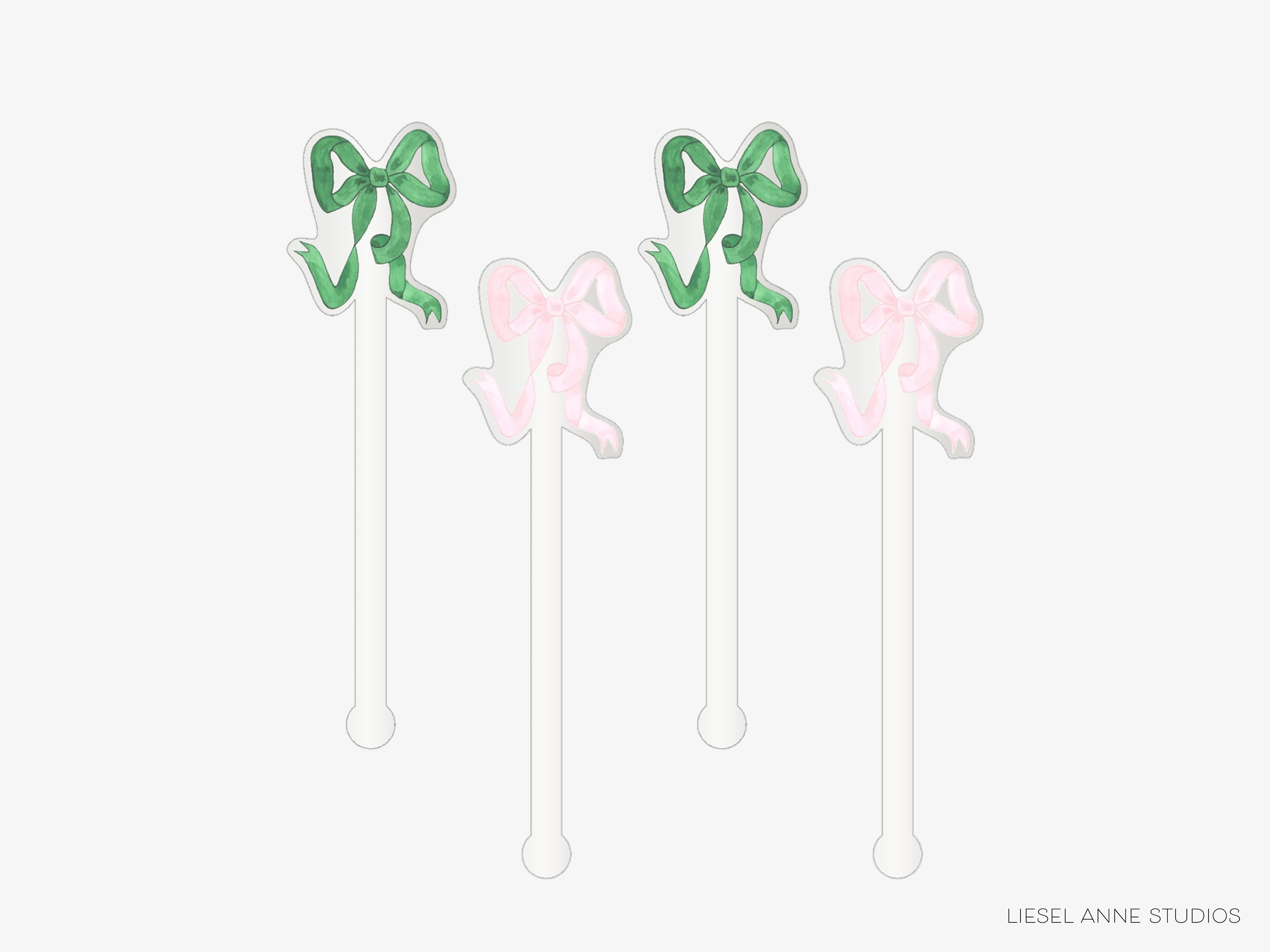 Pink & Green Bow Acrylic Drink Stir Sticks-Set of 4 Acrylic Drink Stir Sticks are reusable &amp; make wonderful gifts!
This set includes two pink bows and two green bows
Each one measures approx. 6" tall
They are safe for cold and hot drinks (up to 195 degrees F)
Hand wash only
Made in the USA
Hand packaged with care and ready to gift or use


Pink and Green Bow Stir Sticks | Ribbon Theme Drink Stirrers | Reusable Cocktail Swizzle Sticks | Holiday Barware | Unique Gift Idea-The Singing Little Bird