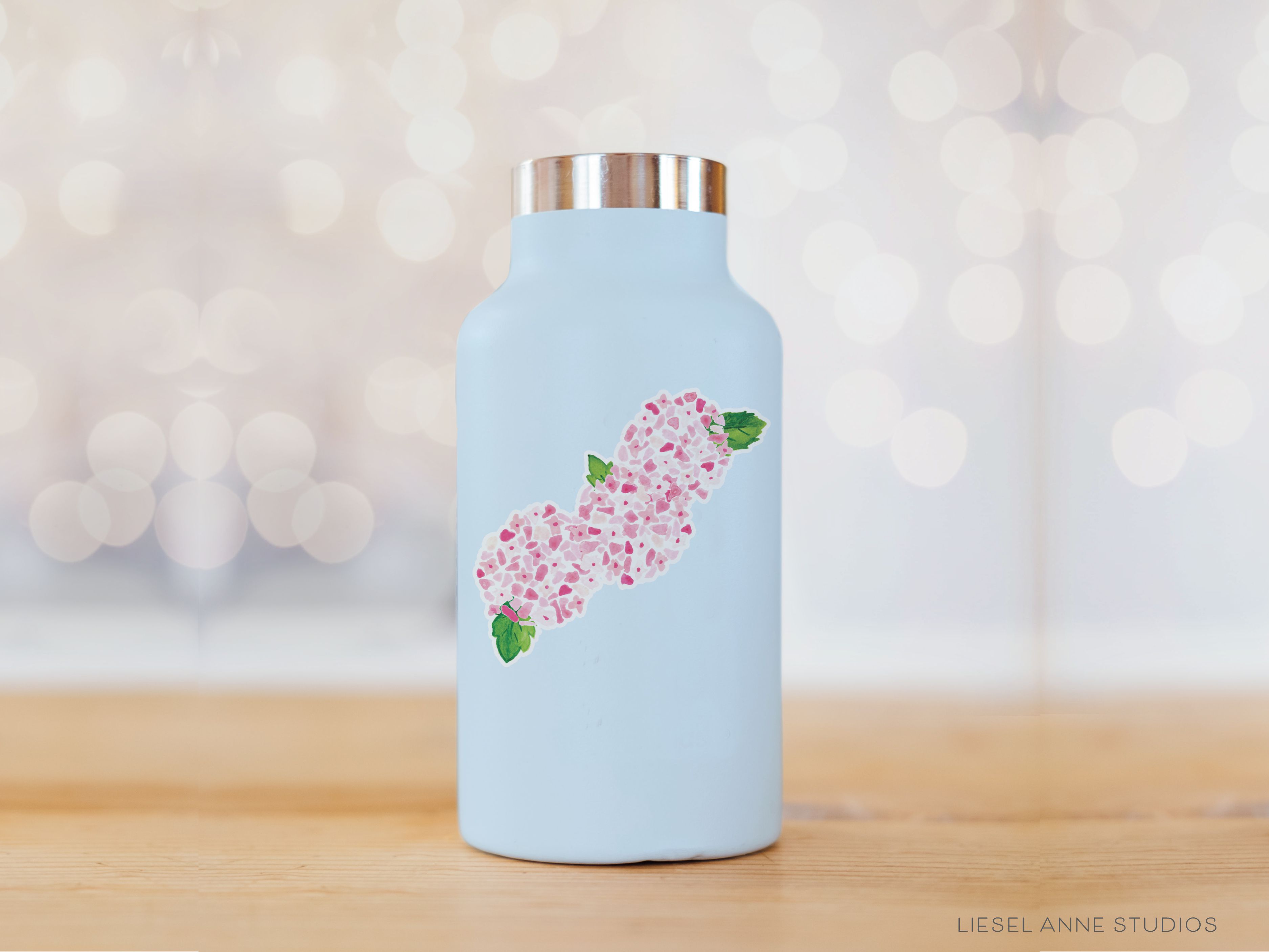 Pink Hydrangea Bunch Vinyl Sticker-These weatherproof die cut stickers feature our hand-painted watercolor pink hydrangea, making great laptop or water bottle stickers or gifts for the gardener in your life.-The Singing Little Bird